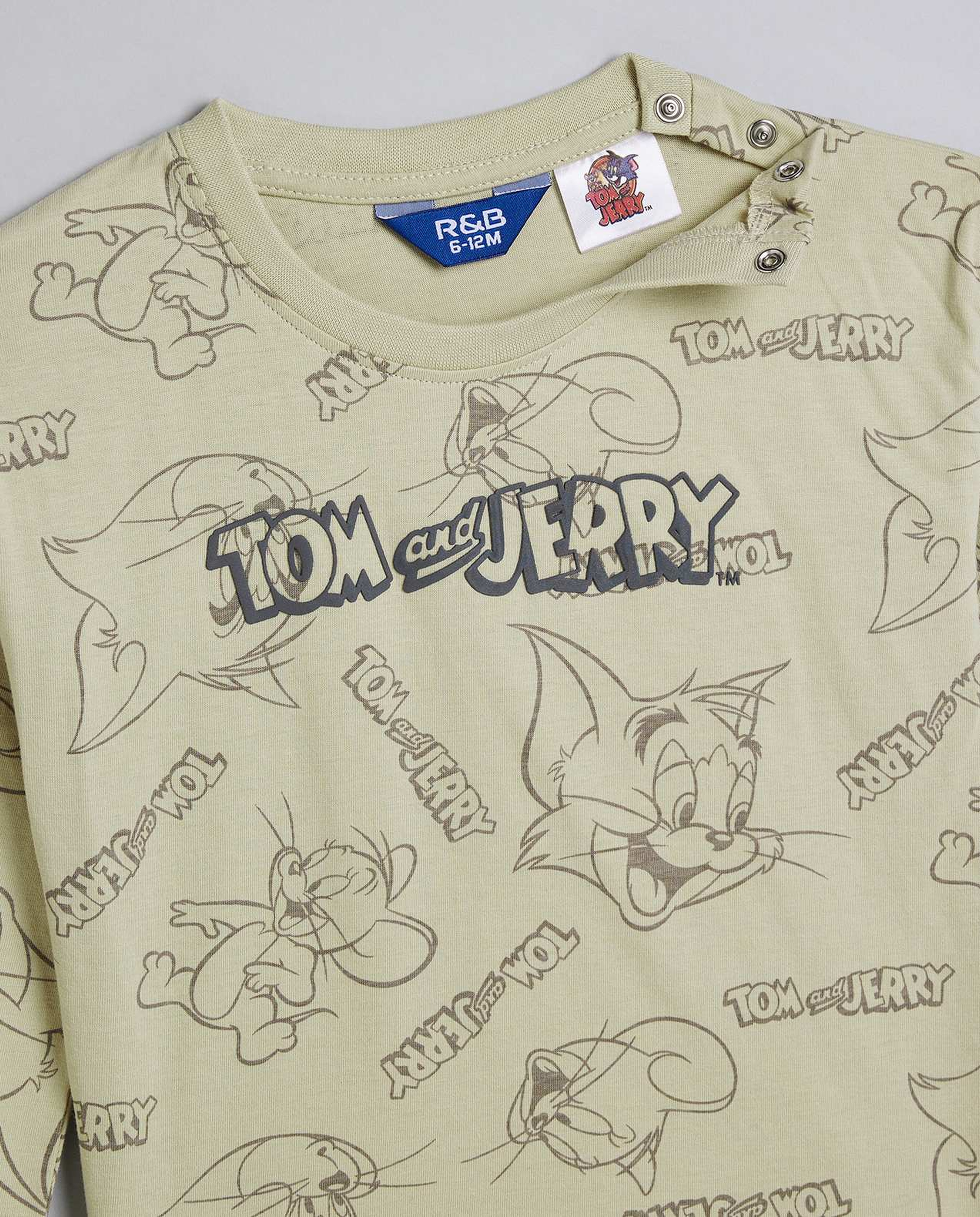2 Pack Tom & Jerry Print T-Shirts with Long Sleeves