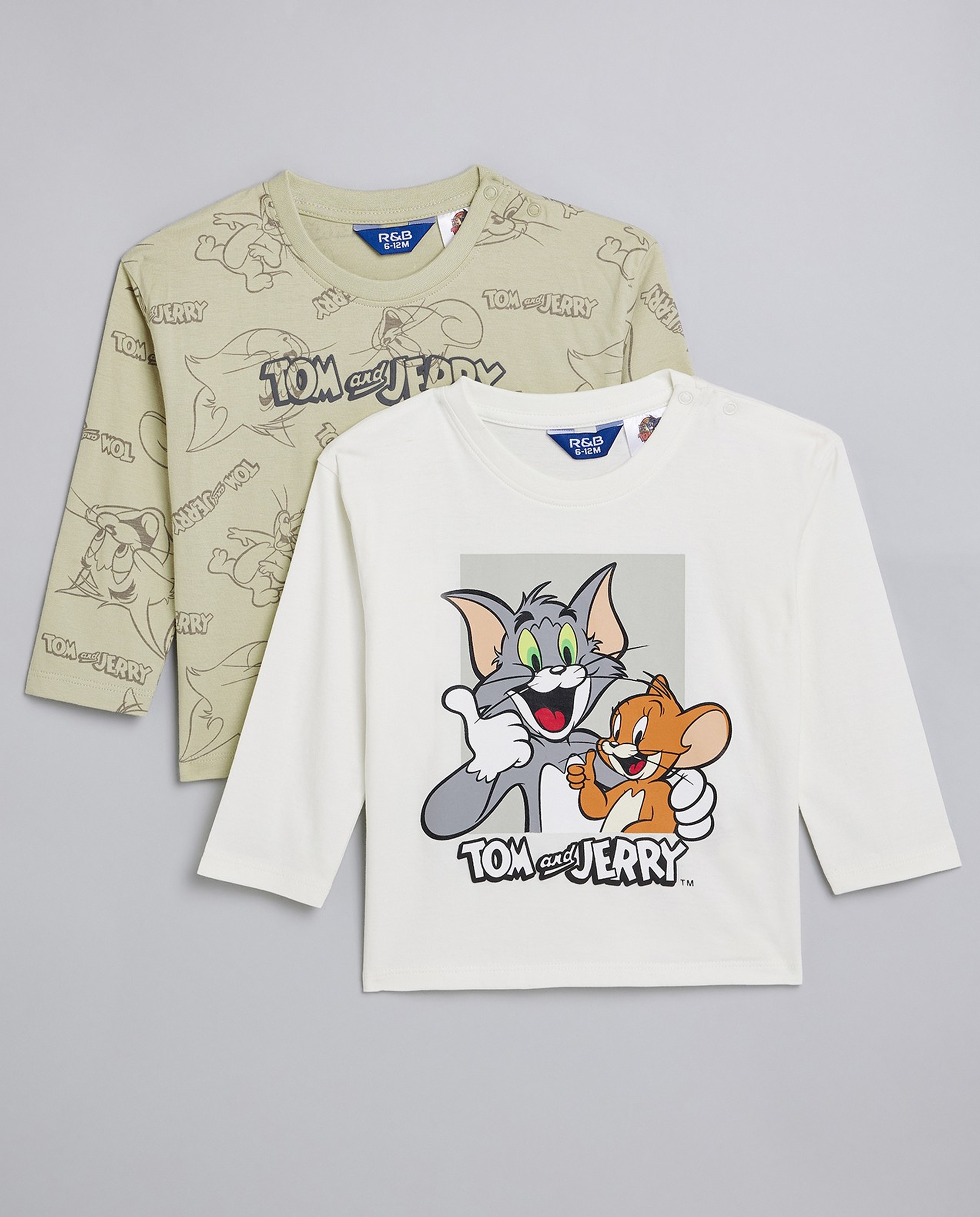 2 Pack Tom & Jerry Print T-Shirts with Long Sleeves