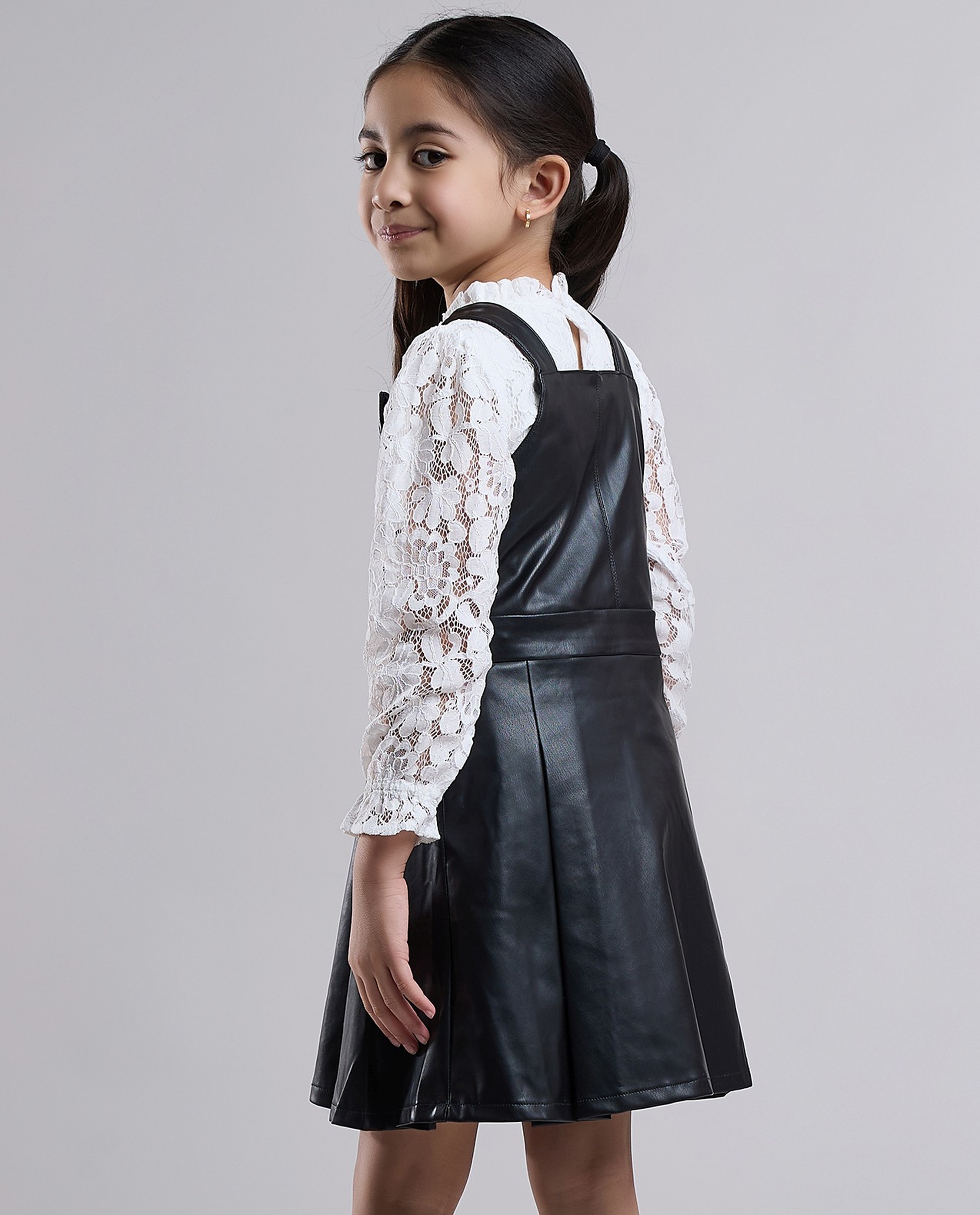 Laced Top and Dungaree Dress Set