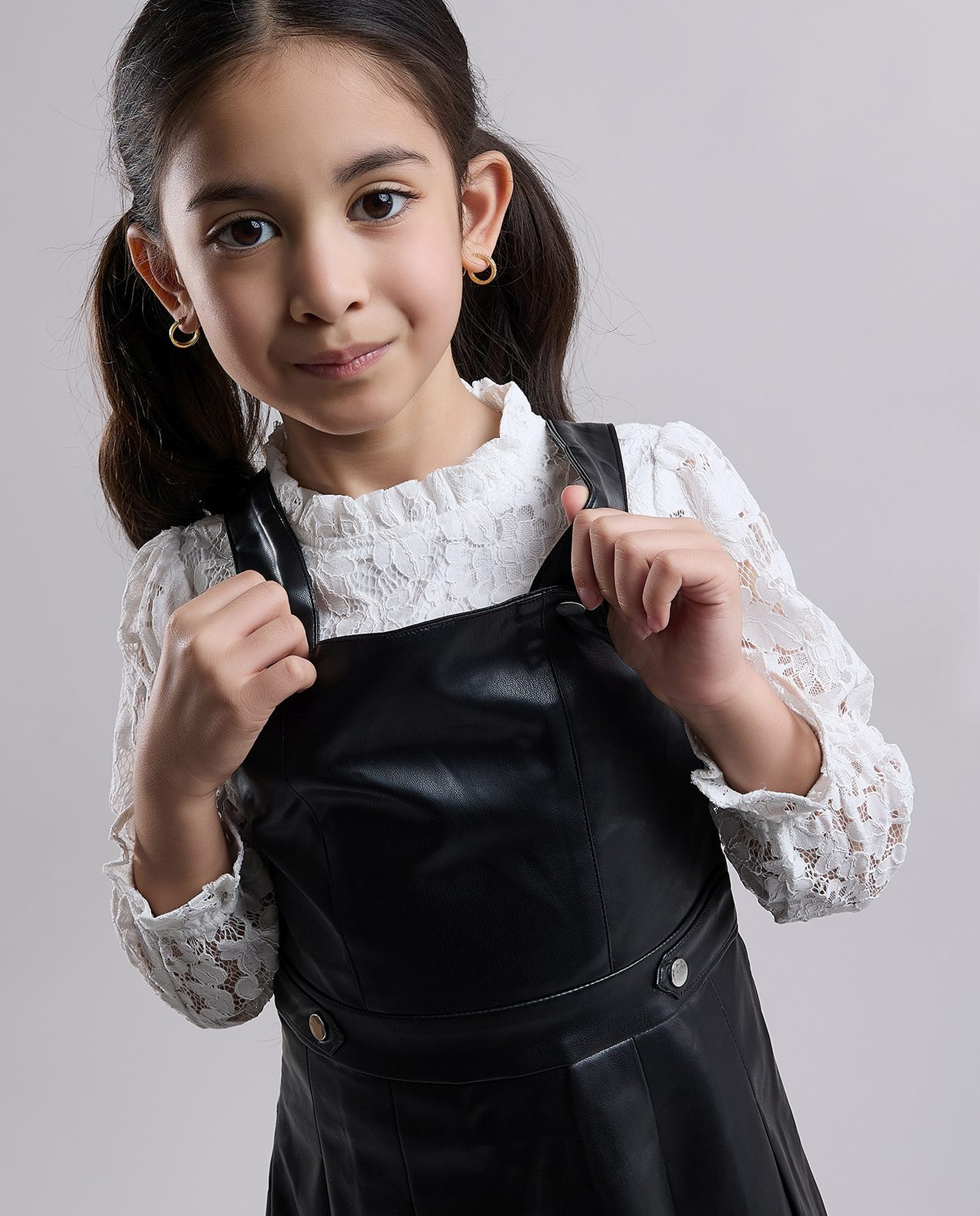 Laced Top and Dungaree Dress Set