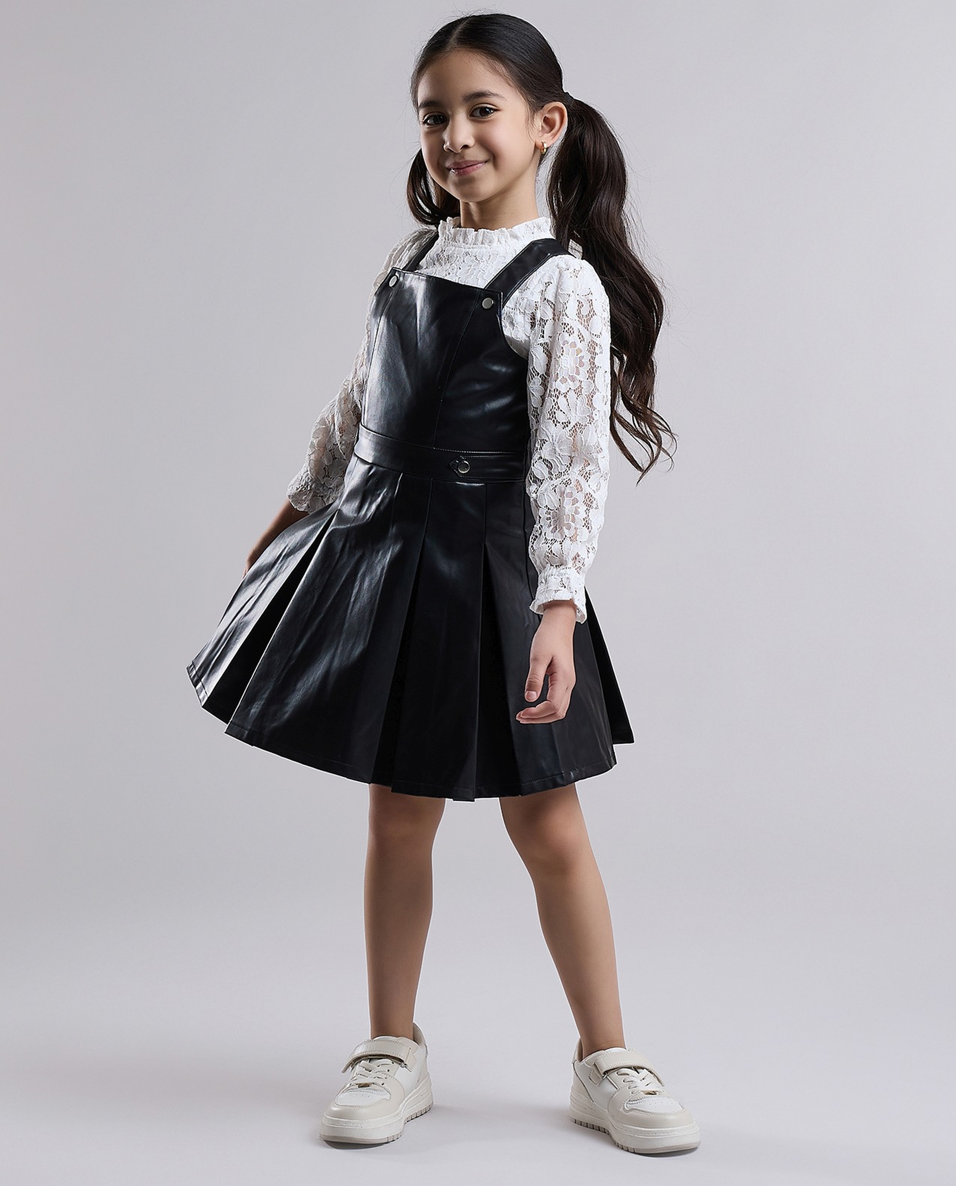 Laced Top and Dungaree Dress Set