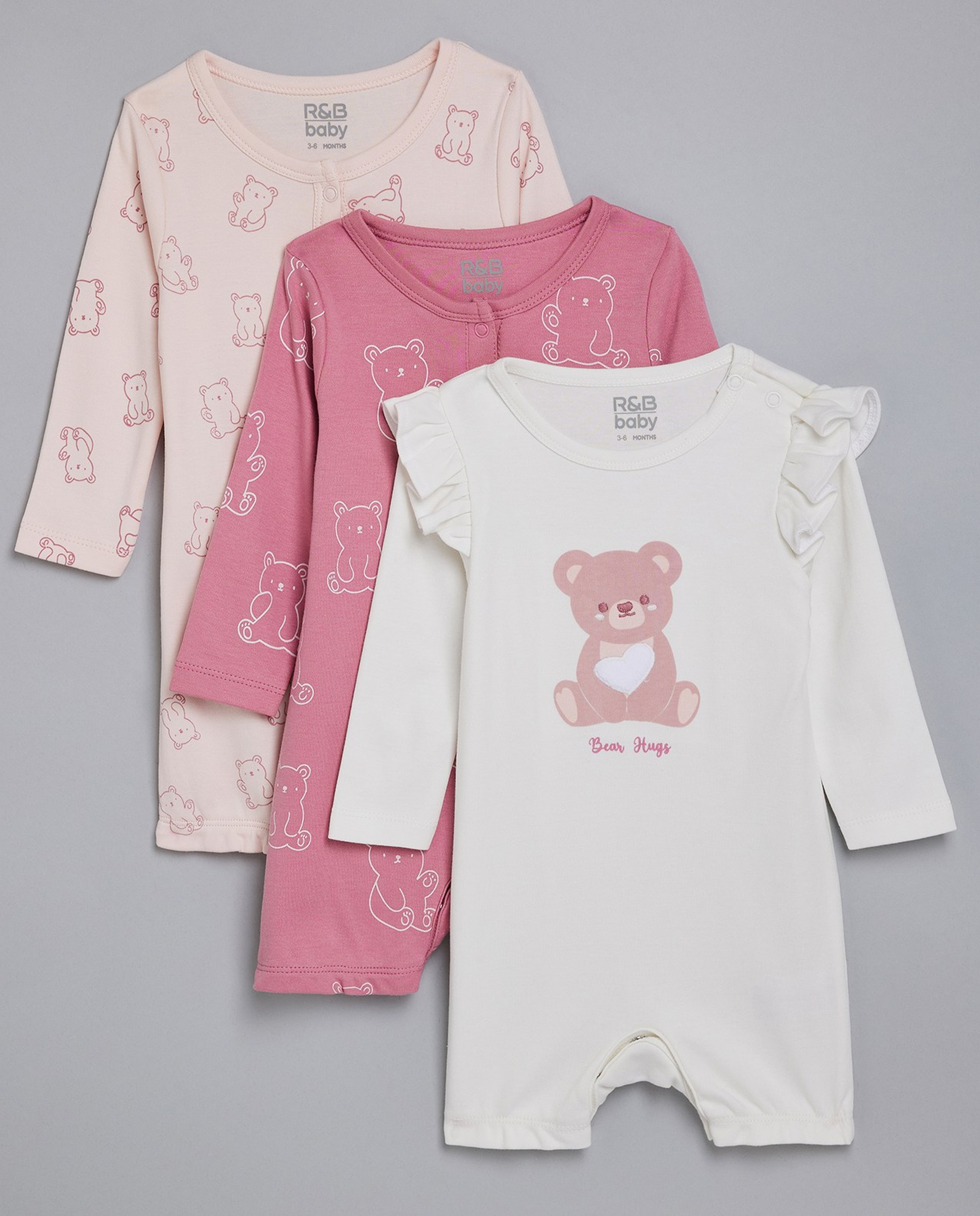 3 Pack Printed Bodysuits with Long Sleeves