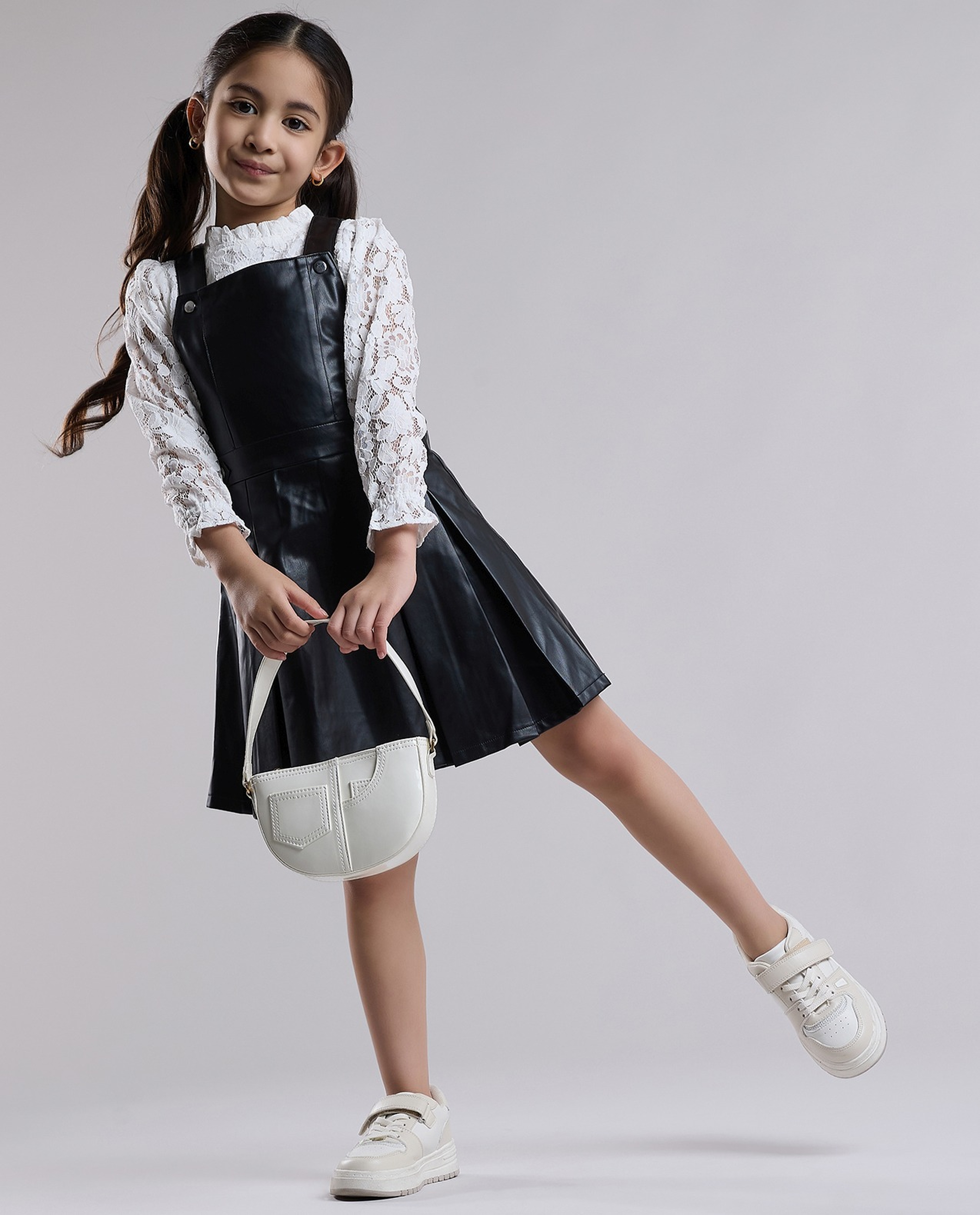 Laced Top and Dungaree Dress Set