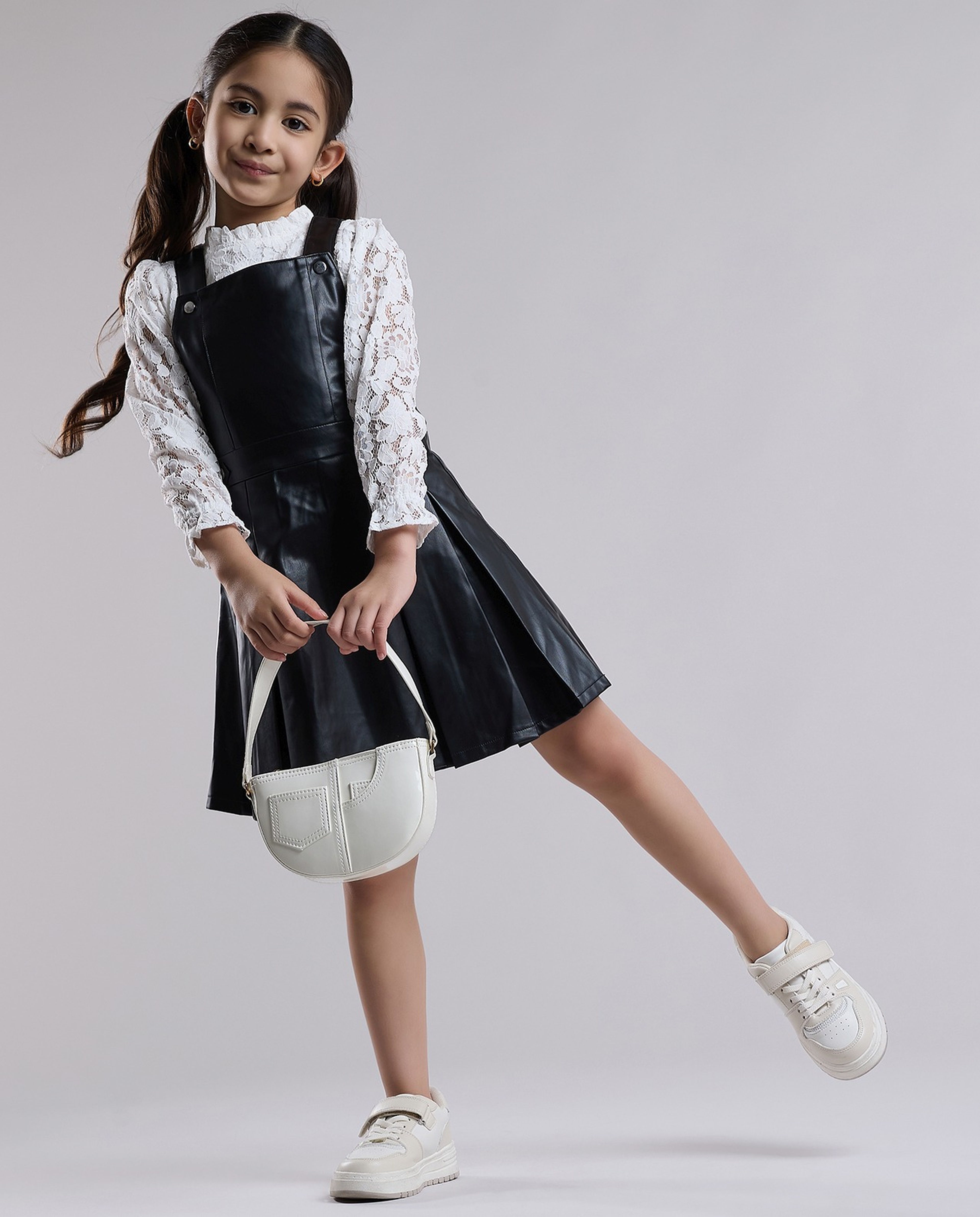 Laced Top and Dungaree Dress Set