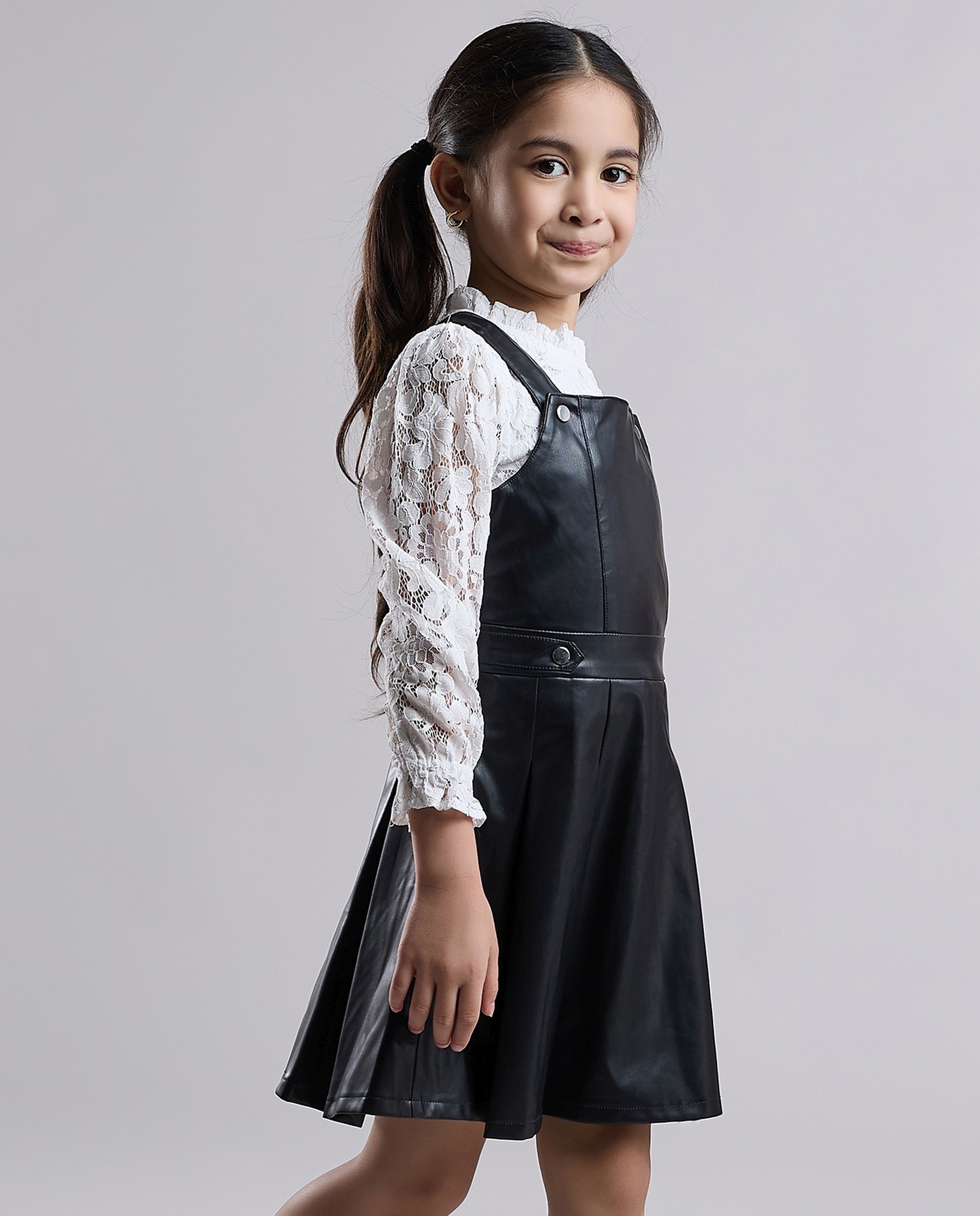 Laced Top and Dungaree Dress Set