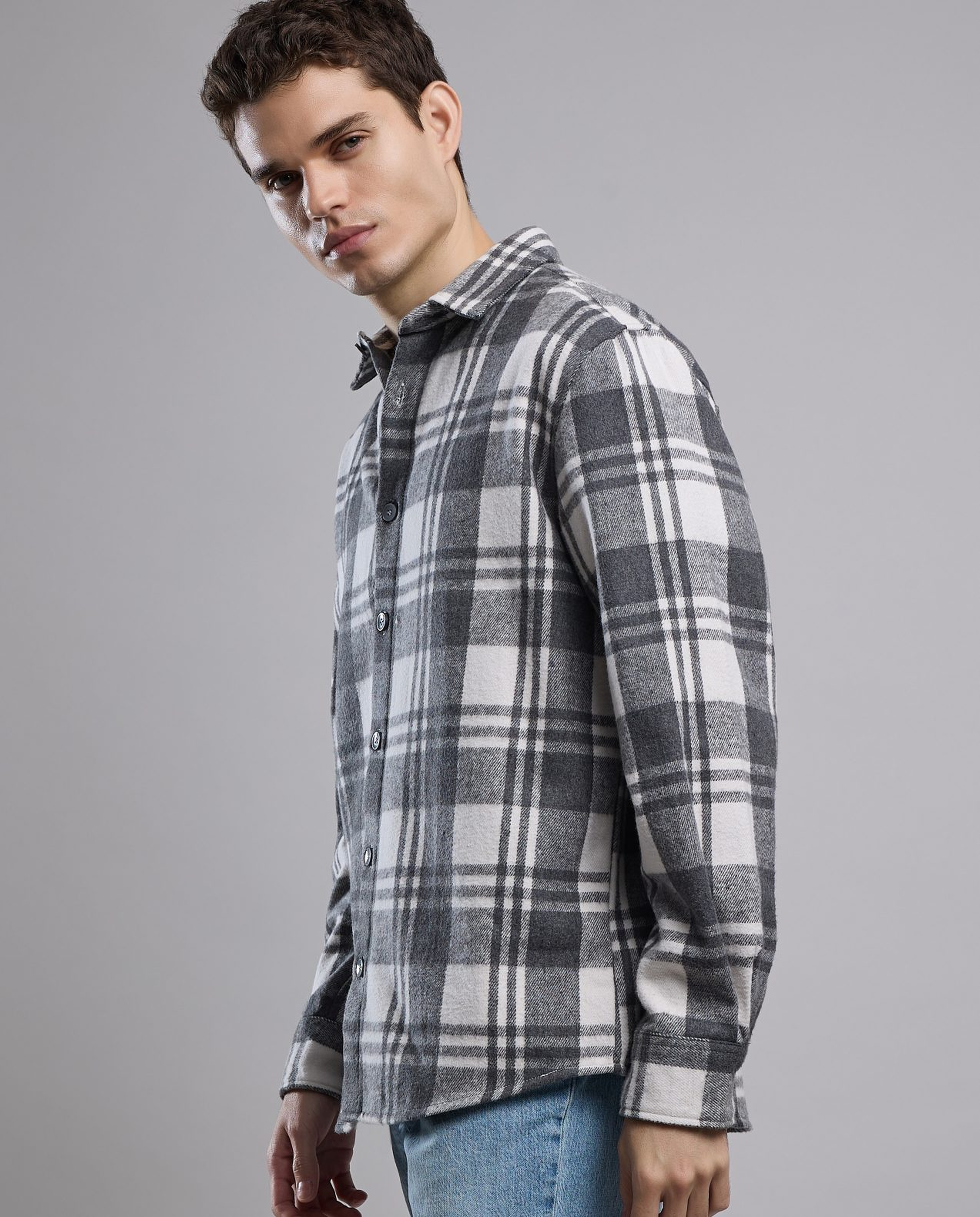Plaid Shirt with Classic Collar and Long Sleeves