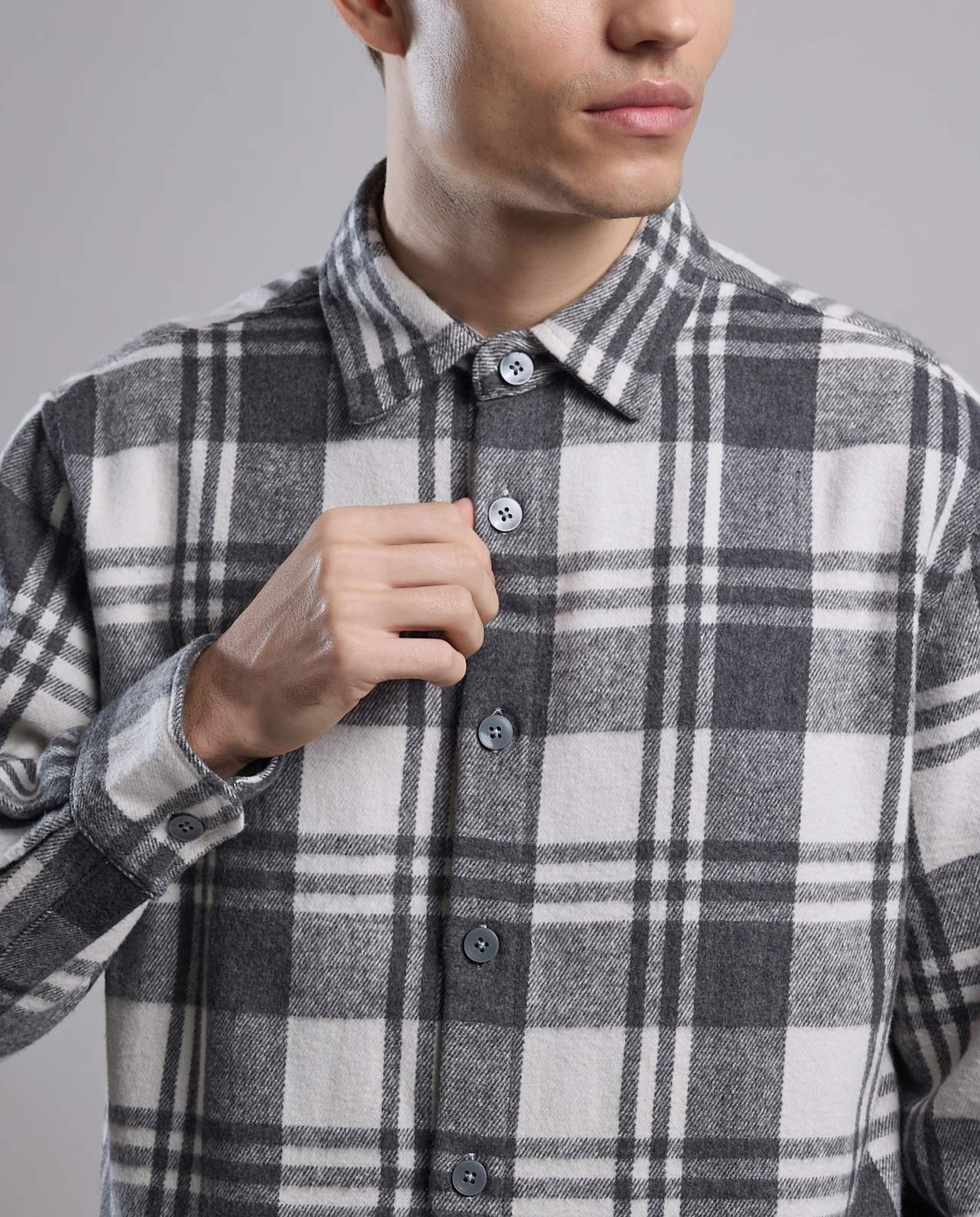 Plaid Shirt with Classic Collar and Long Sleeves