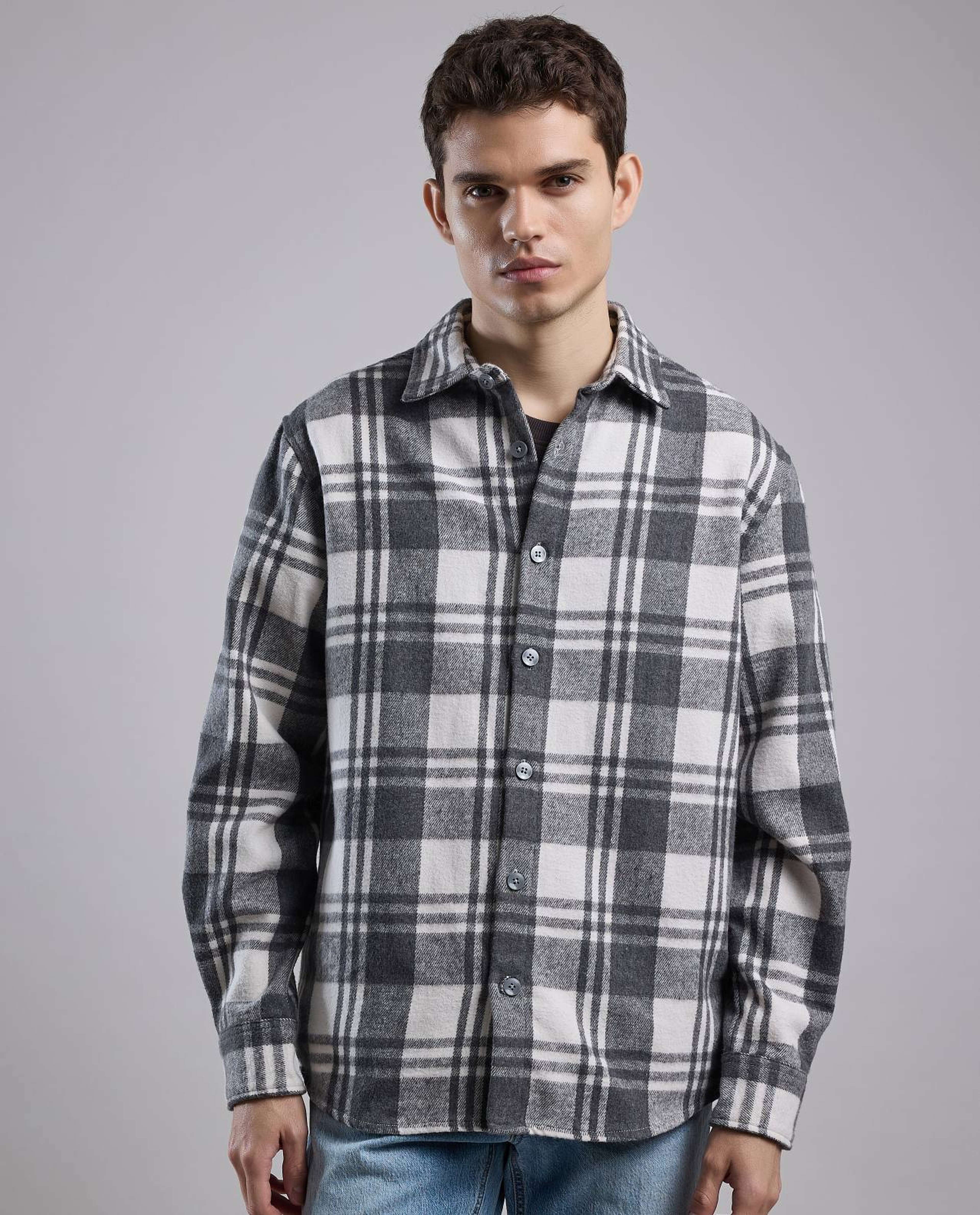 Plaid Shirt with Classic Collar and Long Sleeves