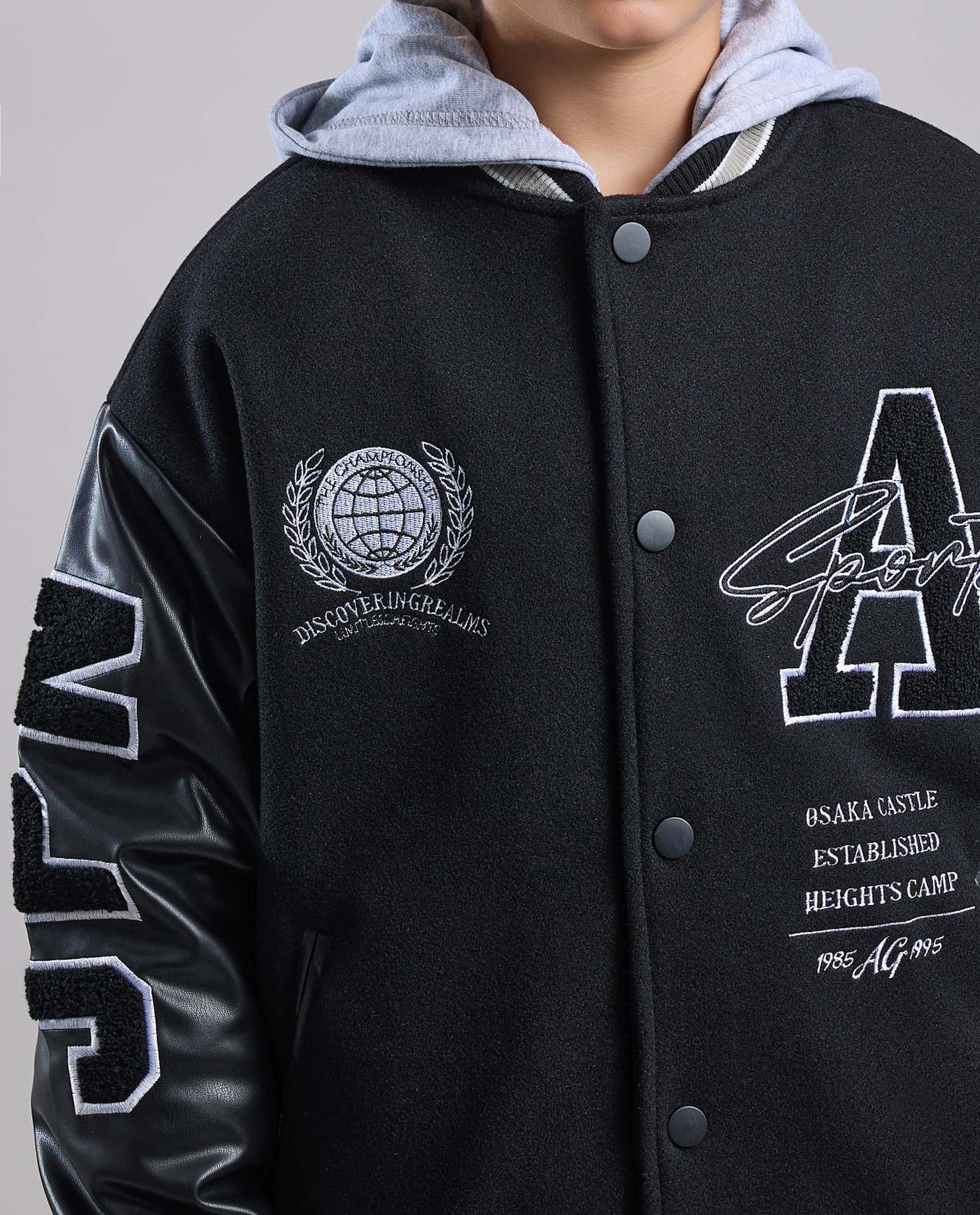 Embroidered Hooded Jacket with Button Closure