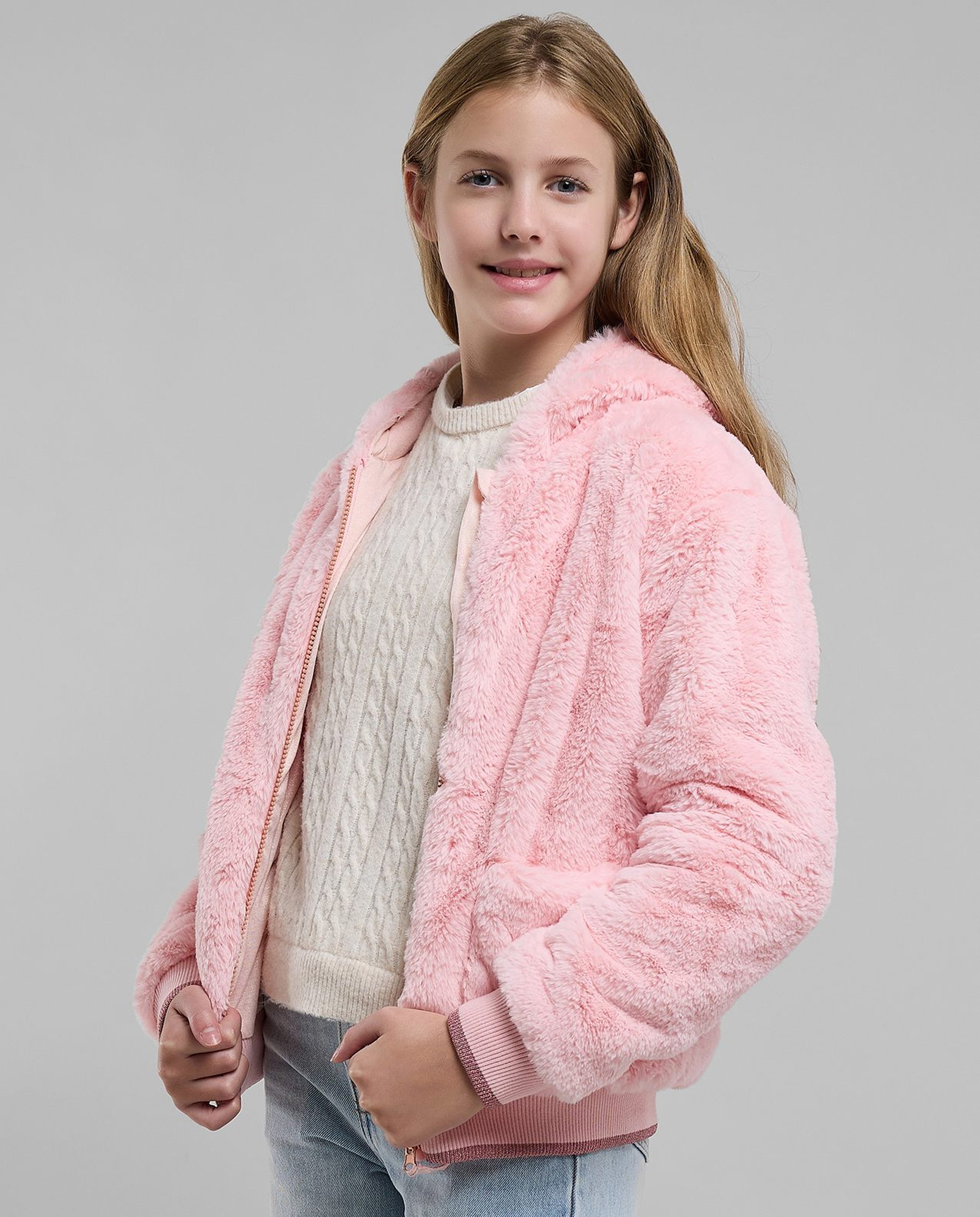 Furry Jacket with Zipper Closure