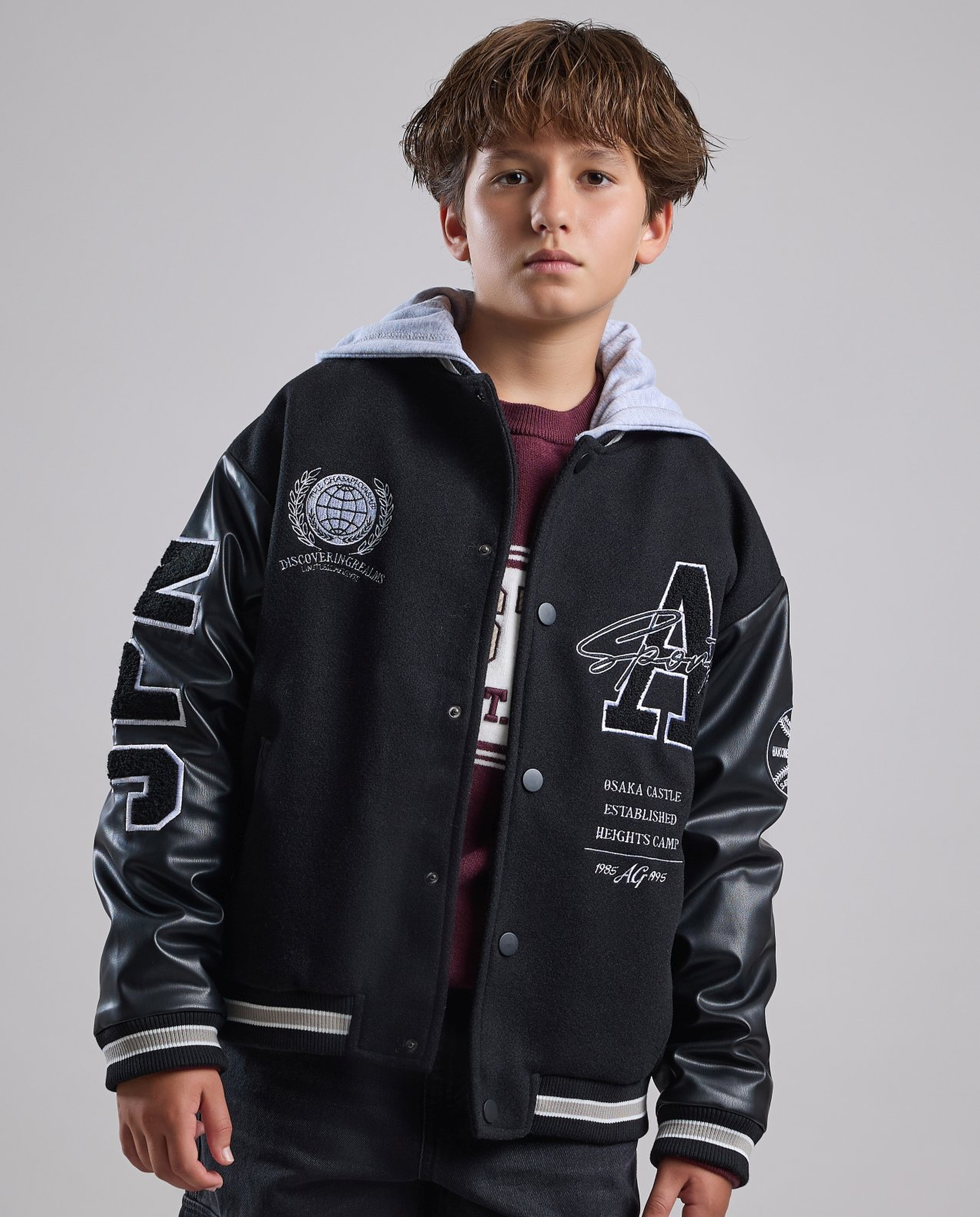 Embroidered Hooded Jacket with Button Closure