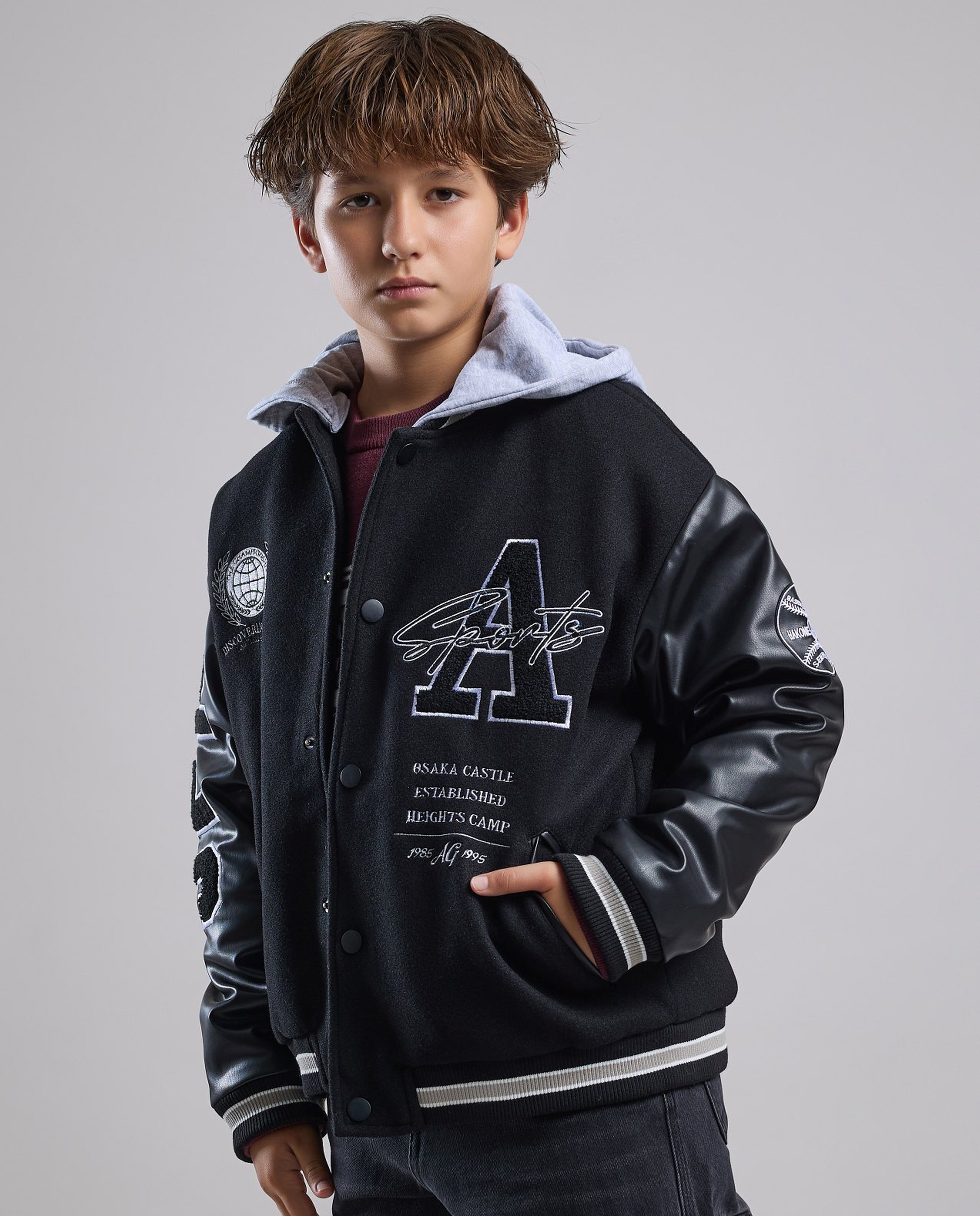 Embroidered Hooded Jacket with Button Closure