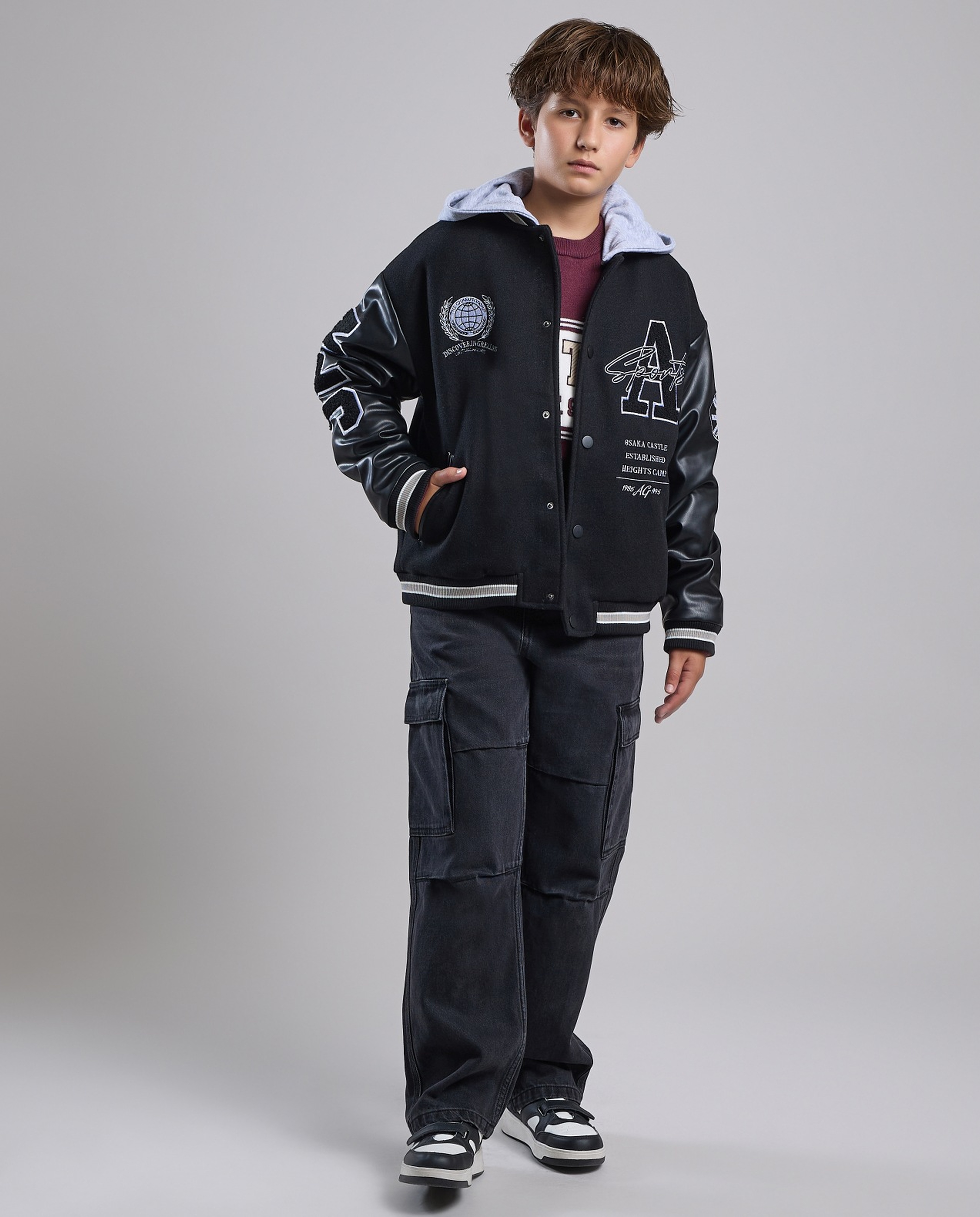 Embroidered Hooded Jacket with Button Closure