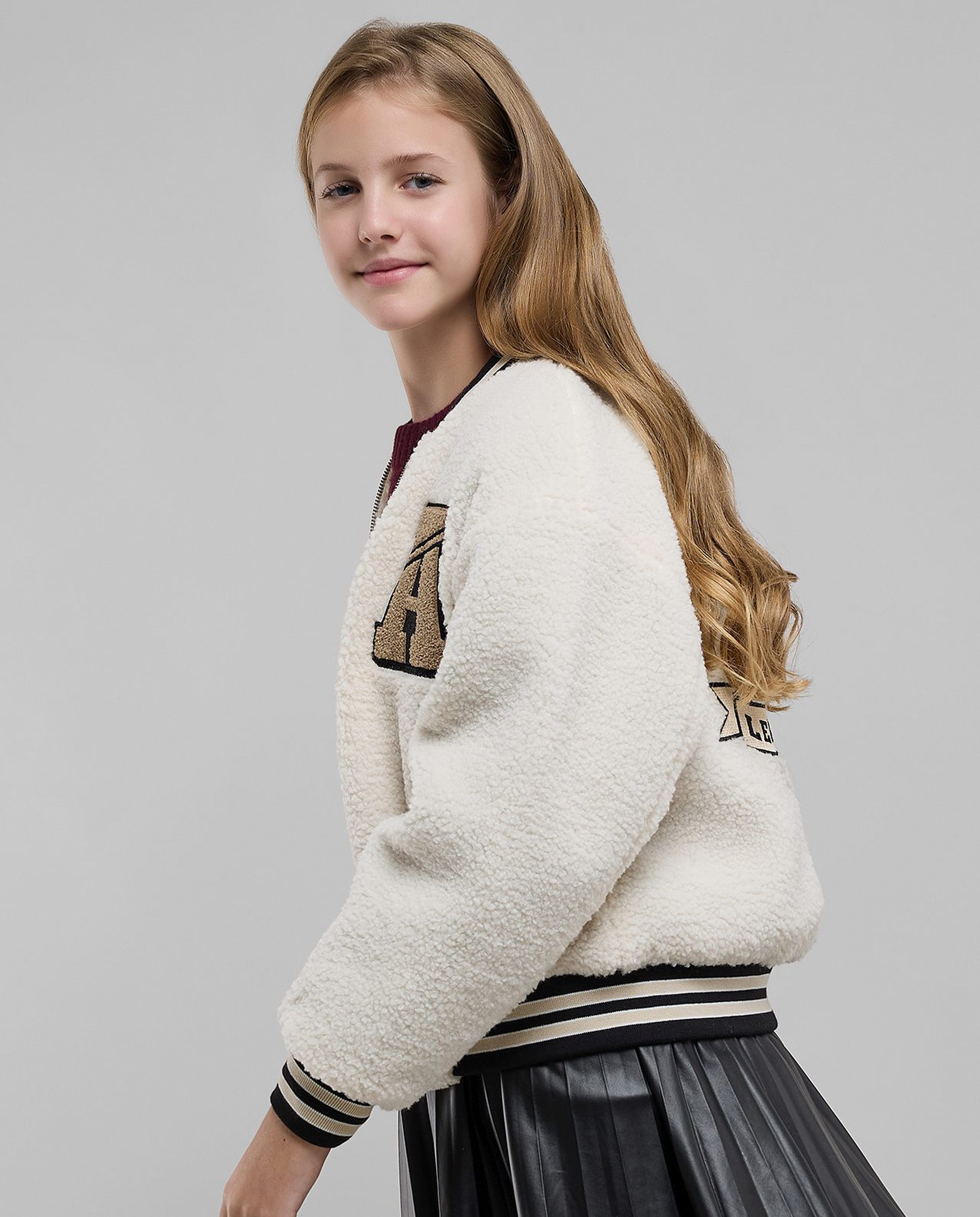 Appliqued Bomber Jacket with Zipper Closure