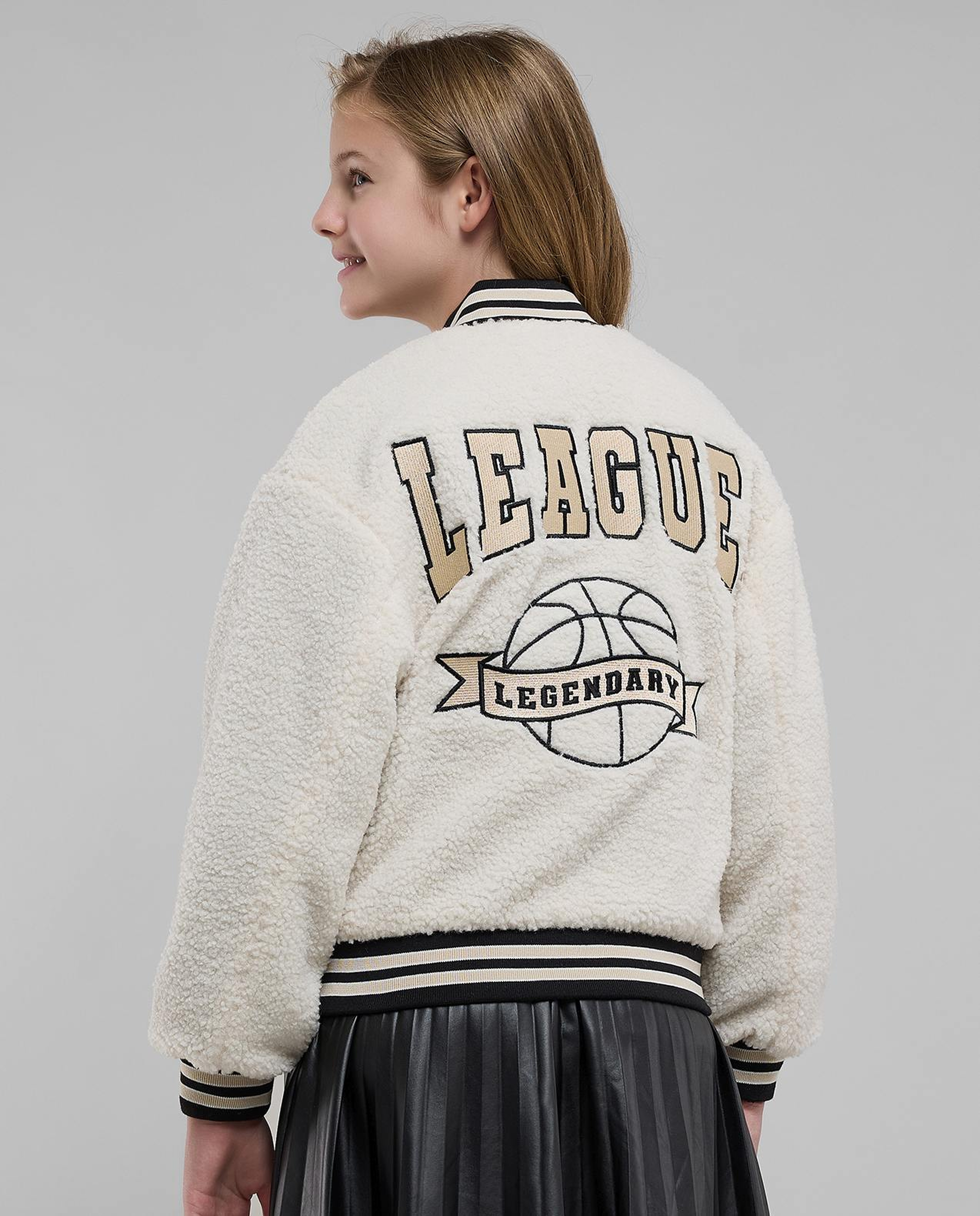 Appliqued Bomber Jacket with Zipper Closure