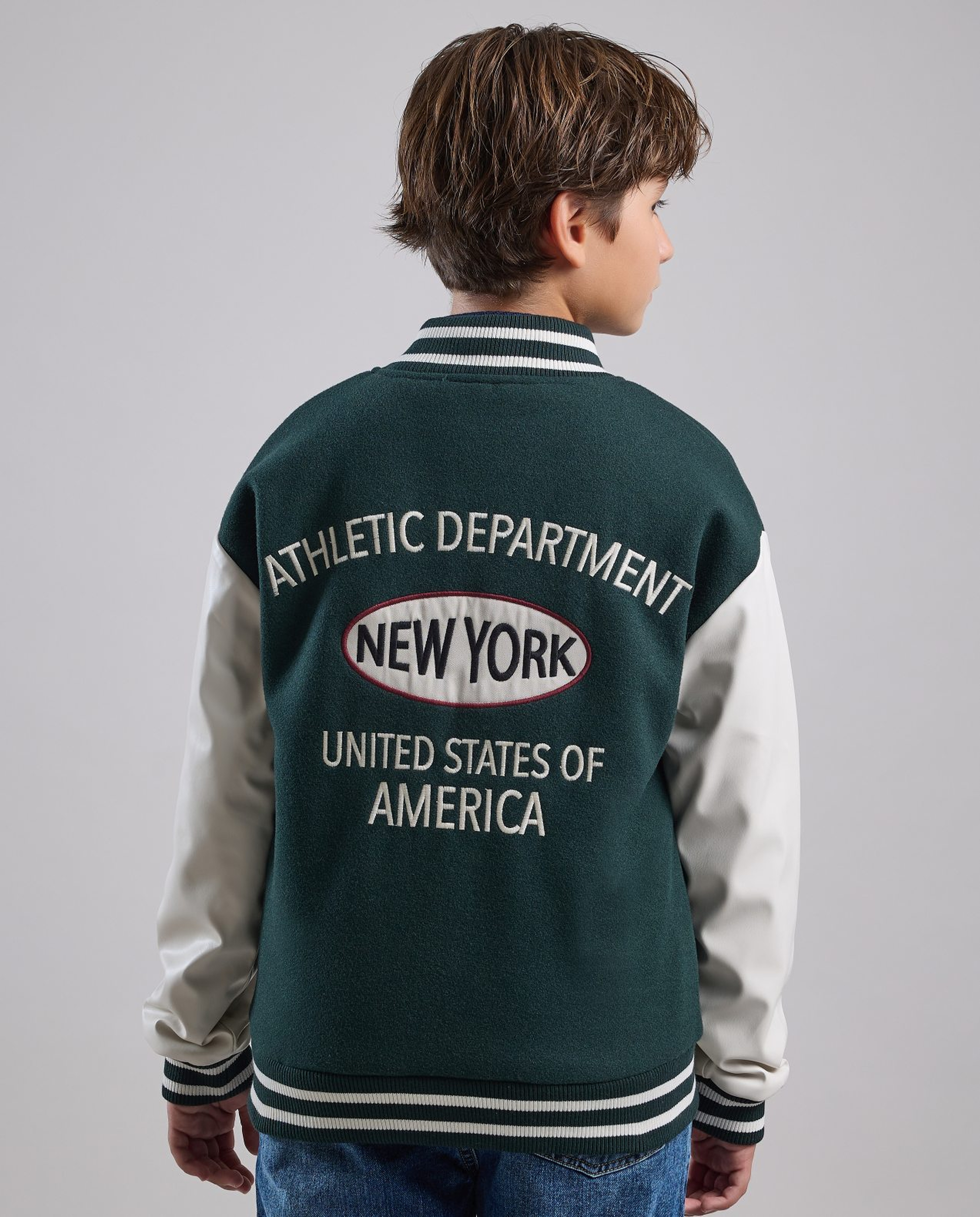 Appliqued Varsity Jacket with Button Closure