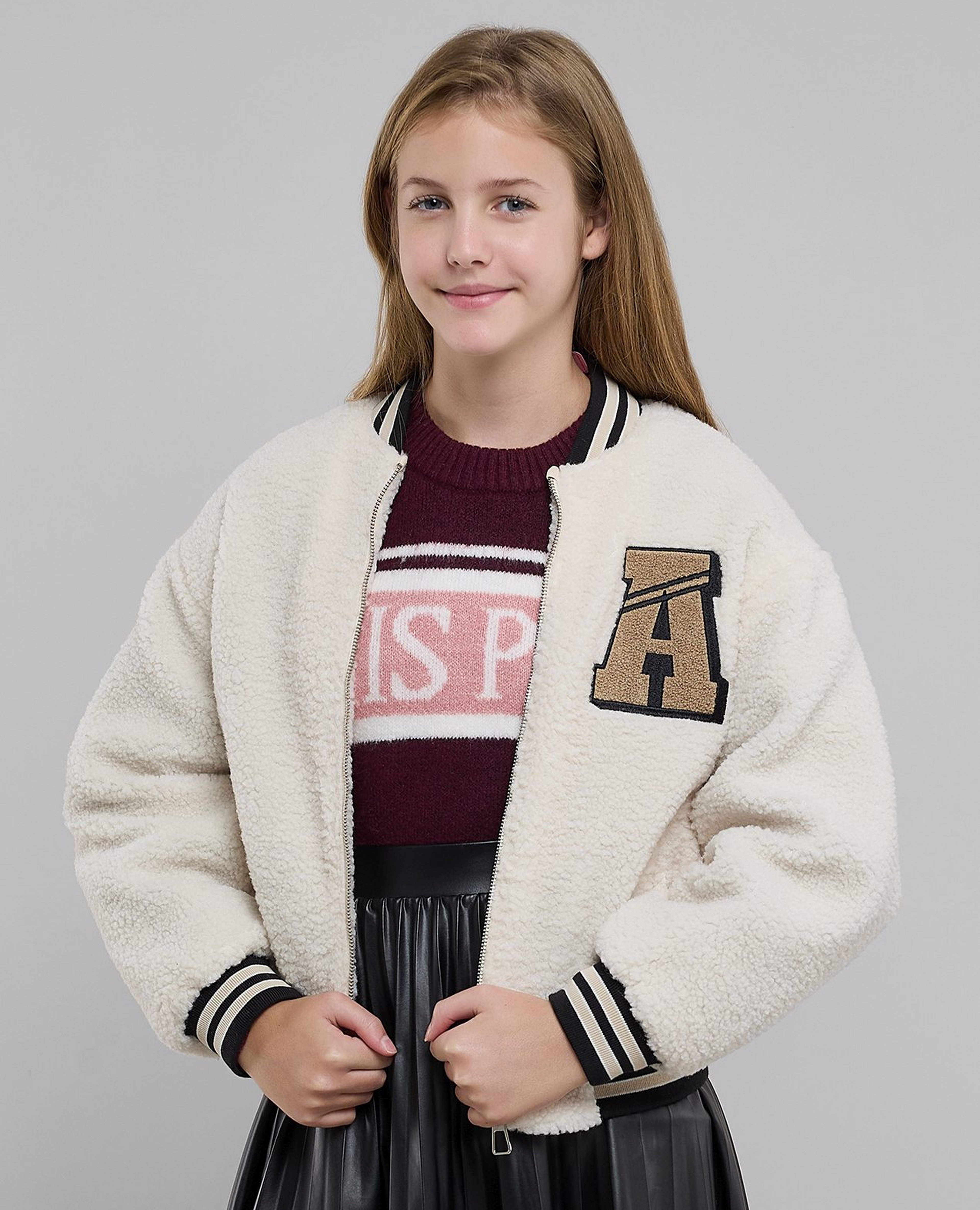 Appliqued Bomber Jacket with Zipper Closure