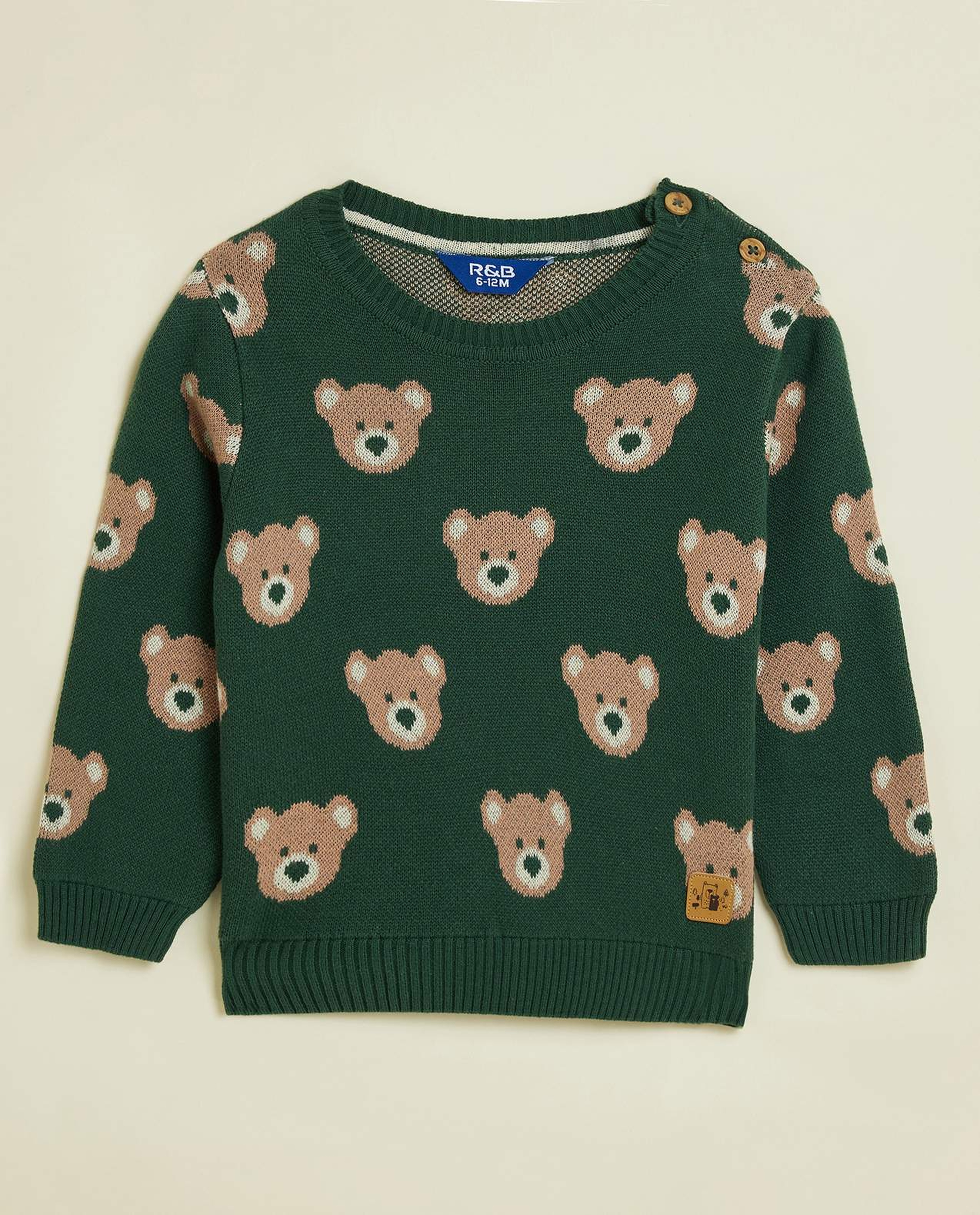 Teddy Patterned Sweater with Crew Neck and Long Sleeves