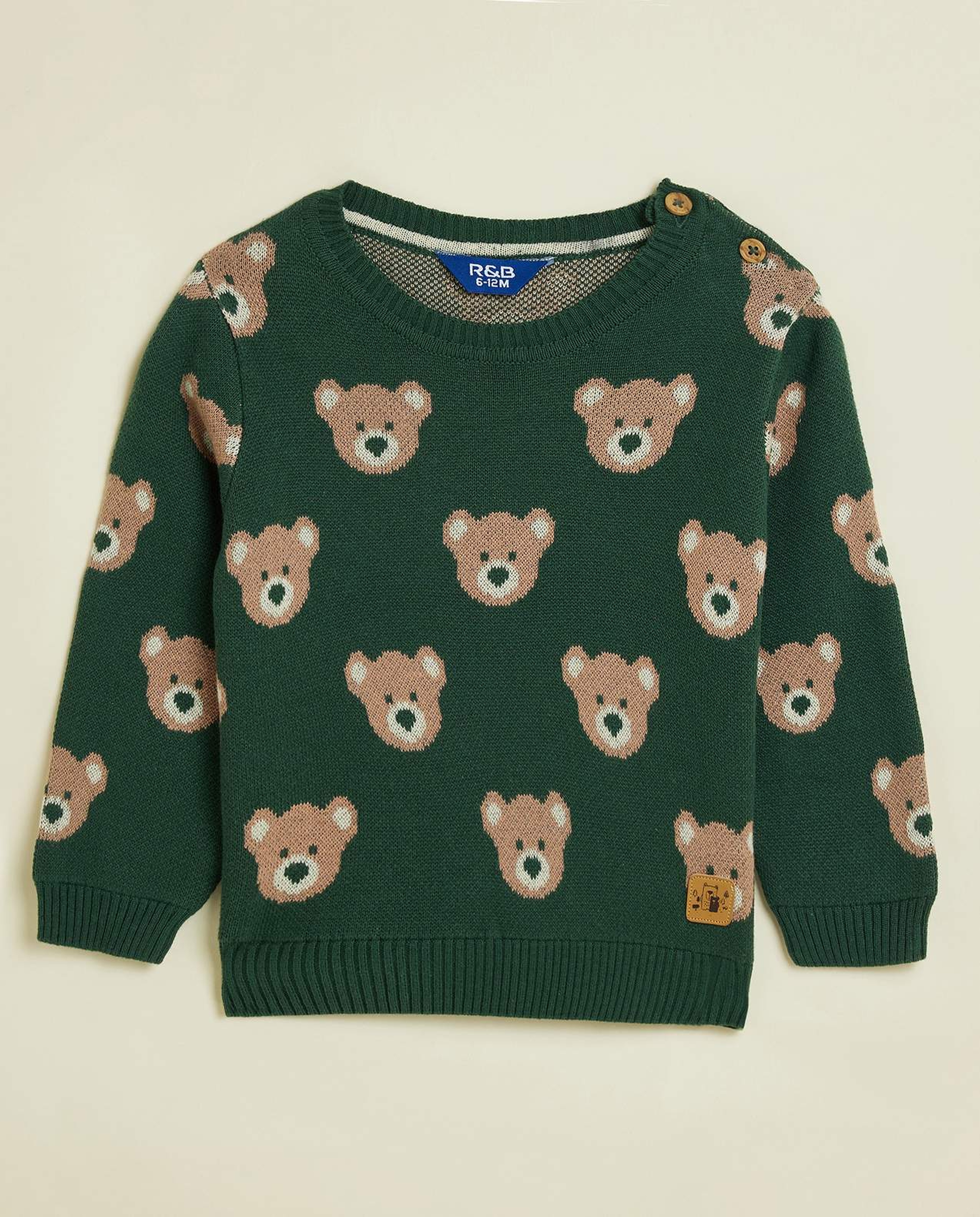 Teddy Patterned Sweater with Crew Neck and Long Sleeves
