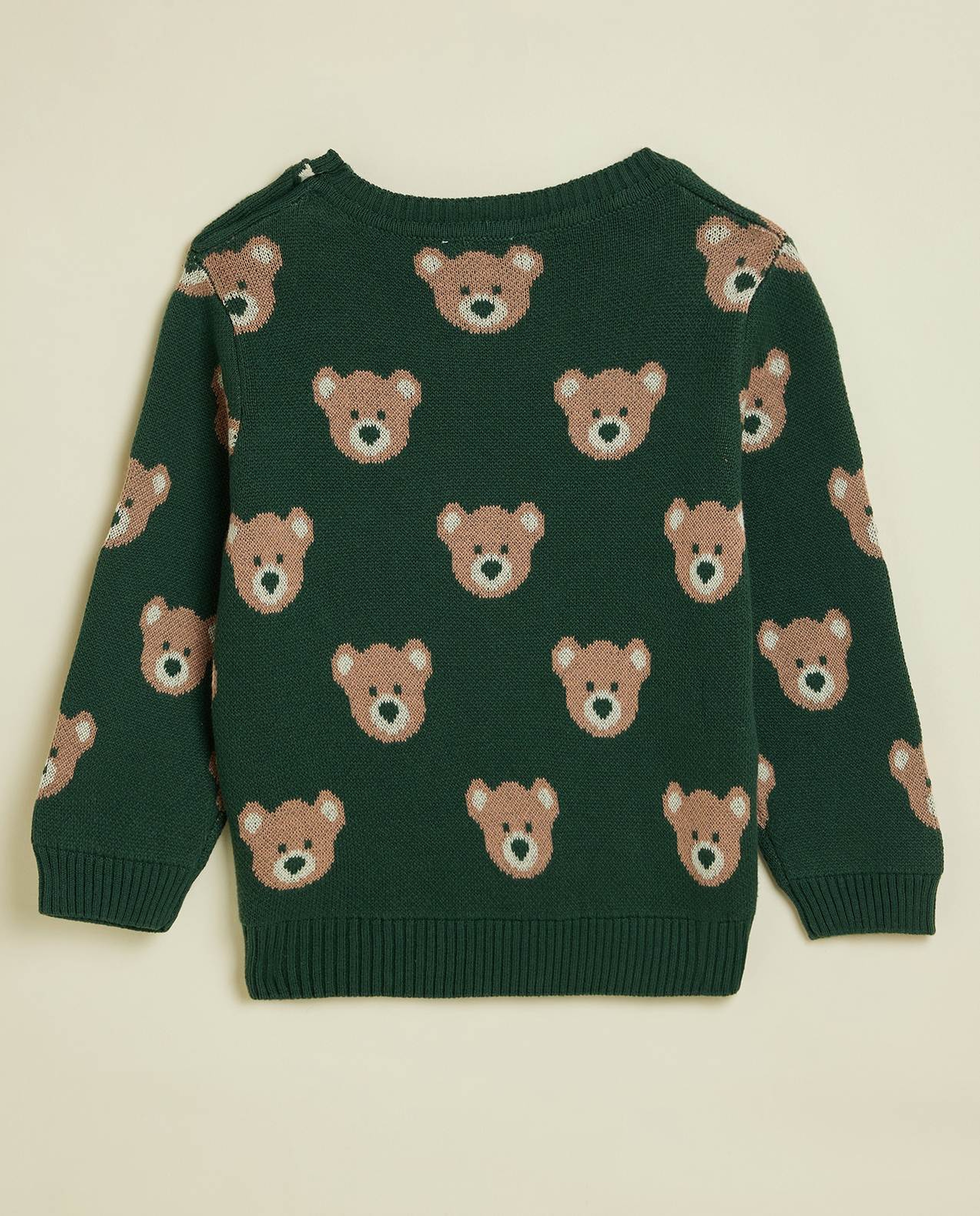 Teddy Patterned Sweater with Crew Neck and Long Sleeves