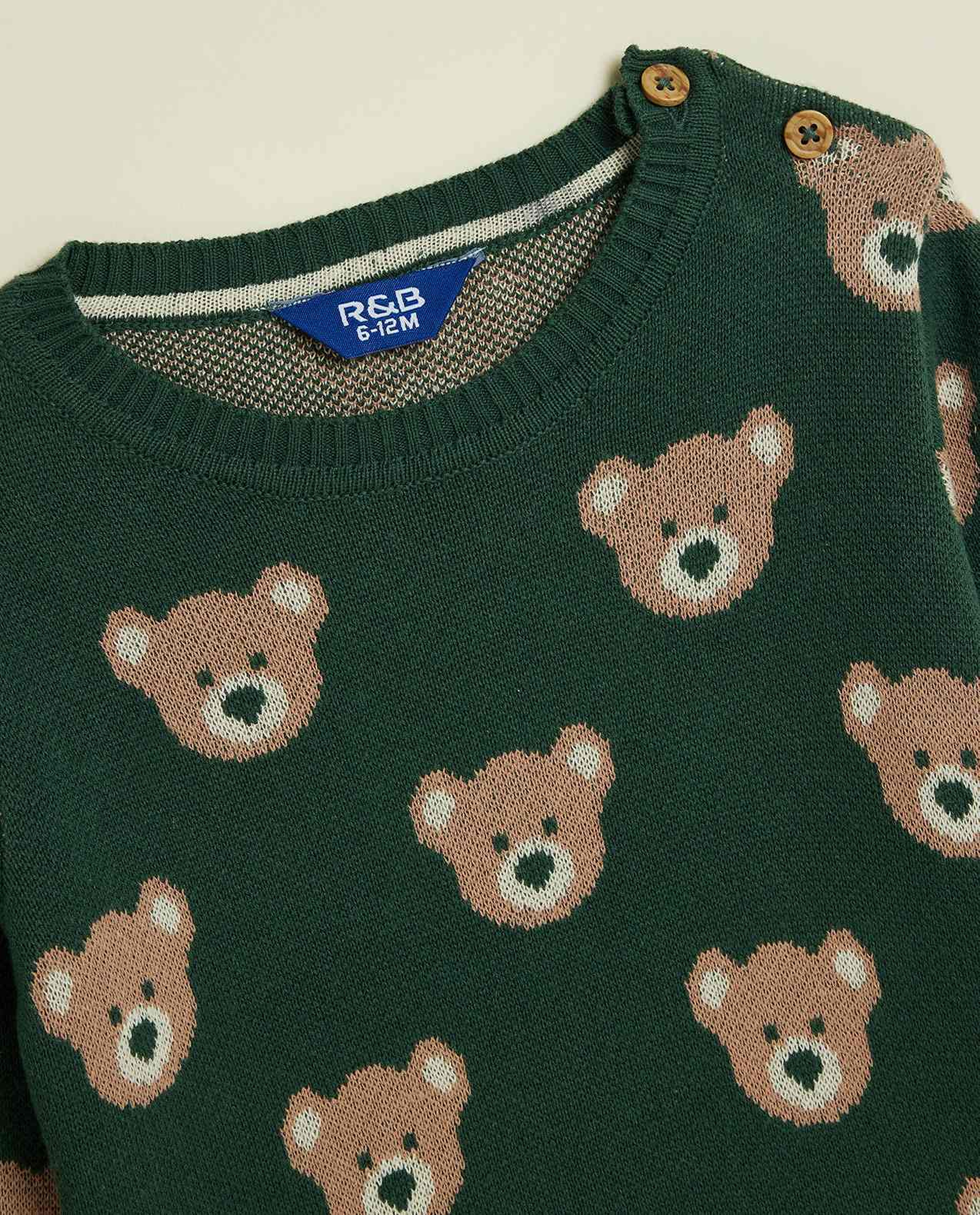 Teddy Patterned Sweater with Crew Neck and Long Sleeves