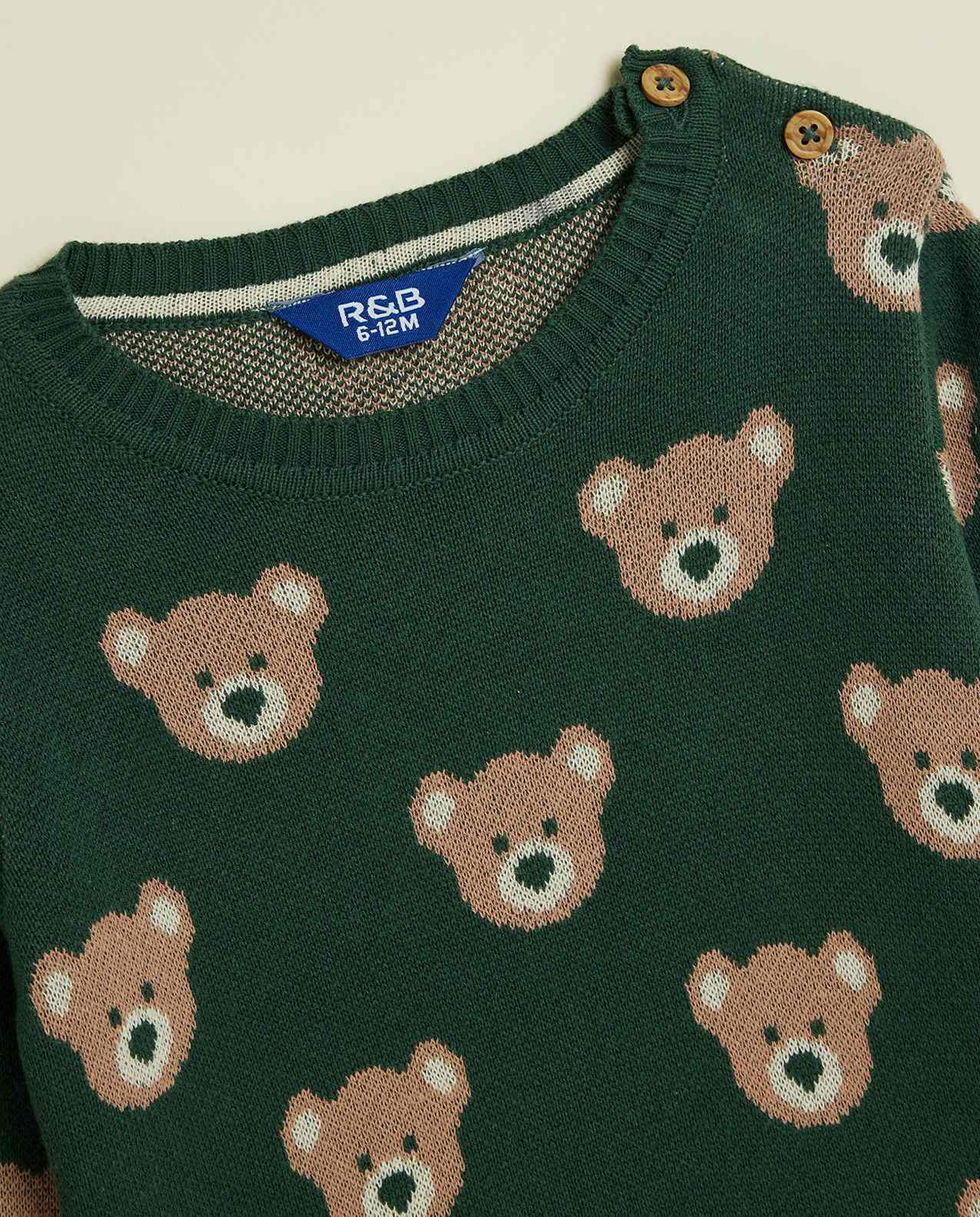 Teddy Patterned Sweater with Crew Neck and Long Sleeves