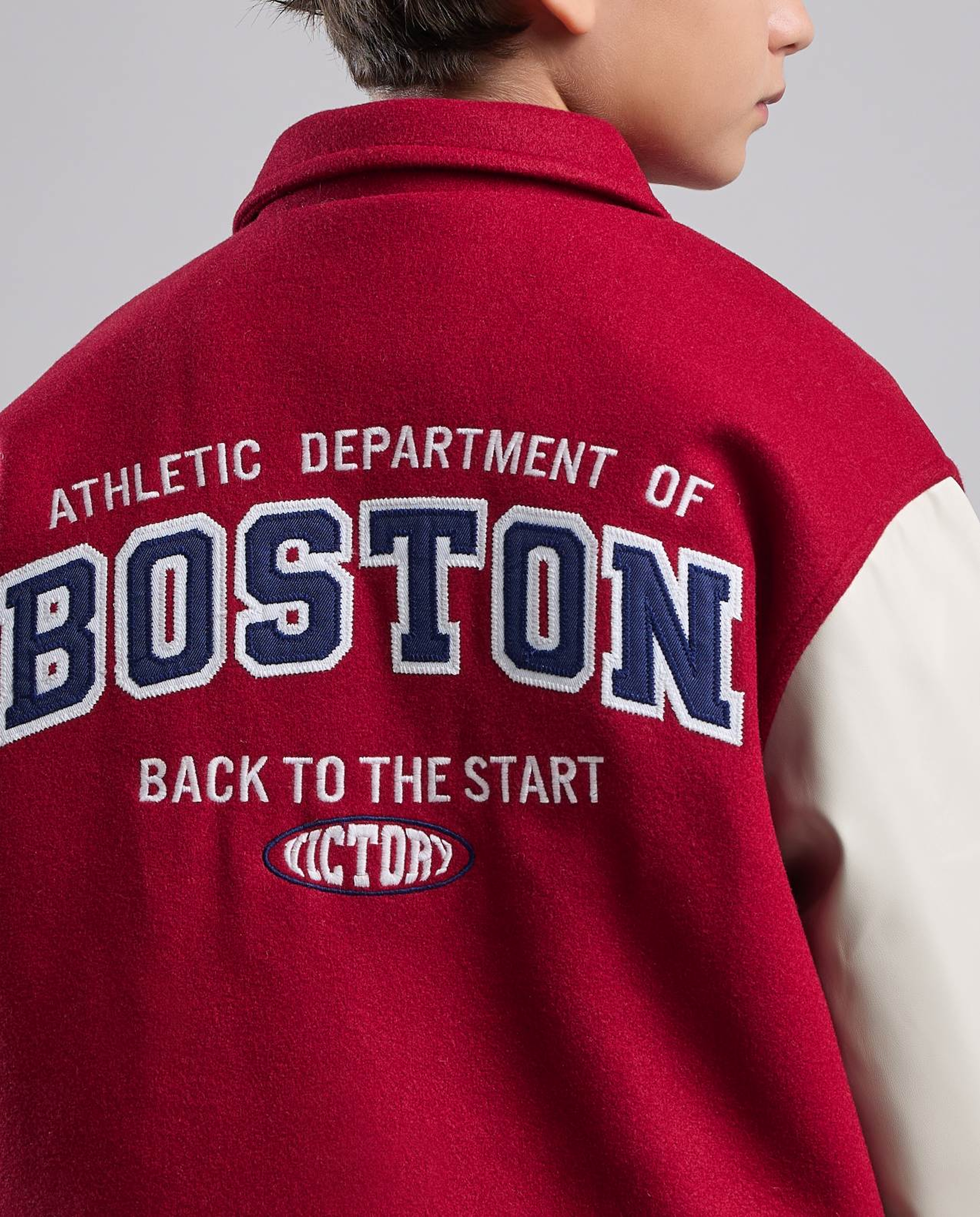 Appliqued Varsity Jacket with Button Closure