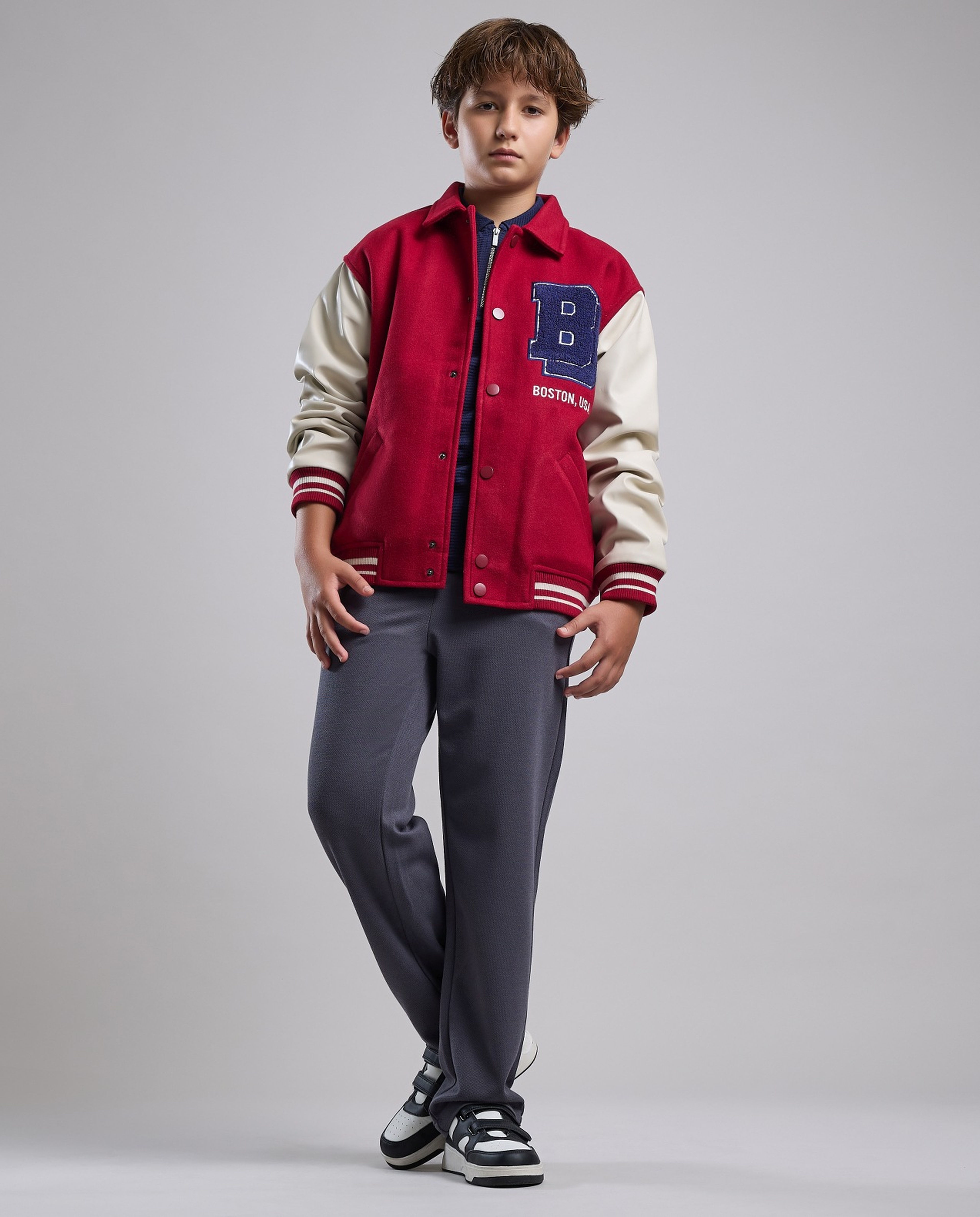 Appliqued Varsity Jacket with Button Closure