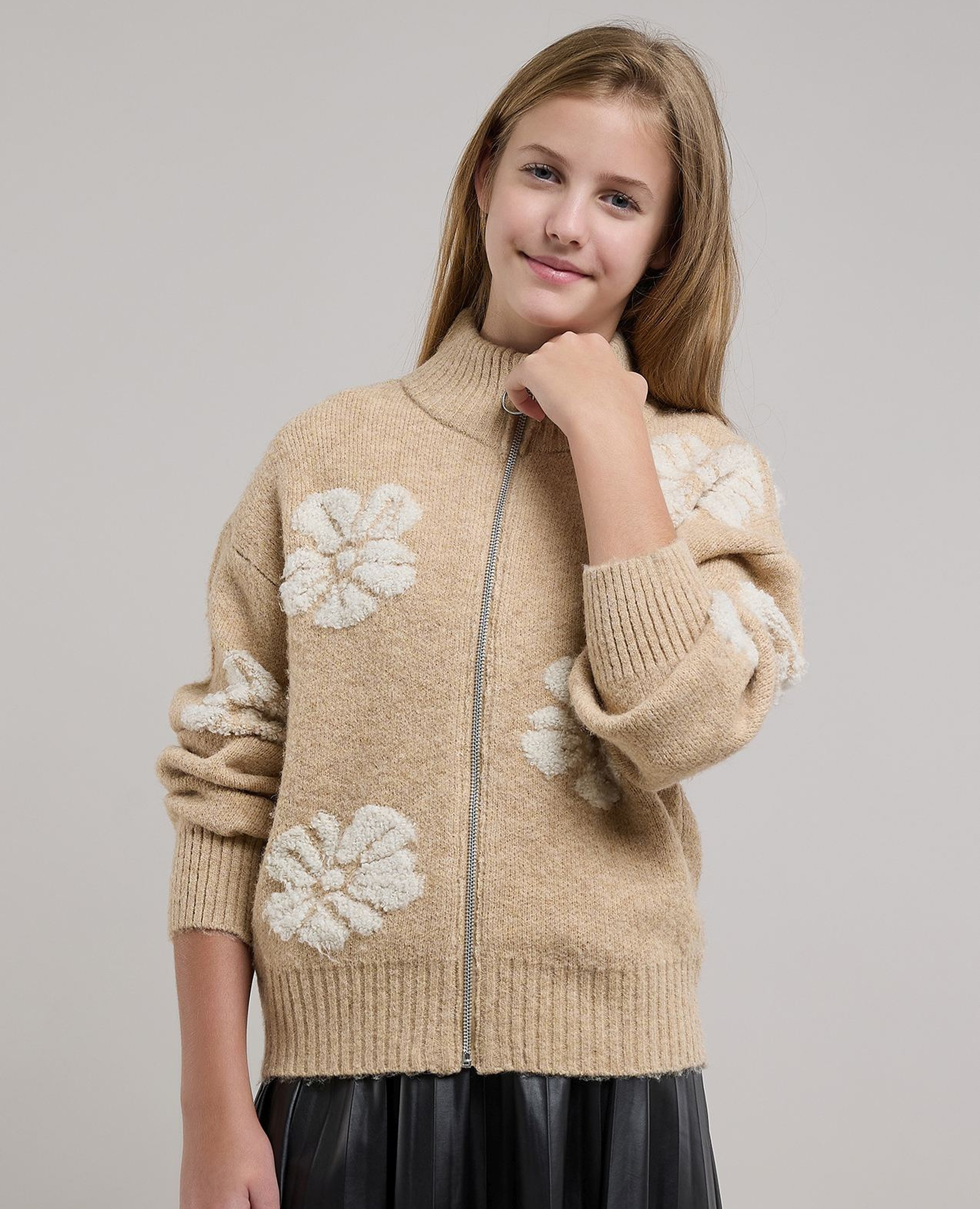 Embroidered Cardigan with Zipper Closure