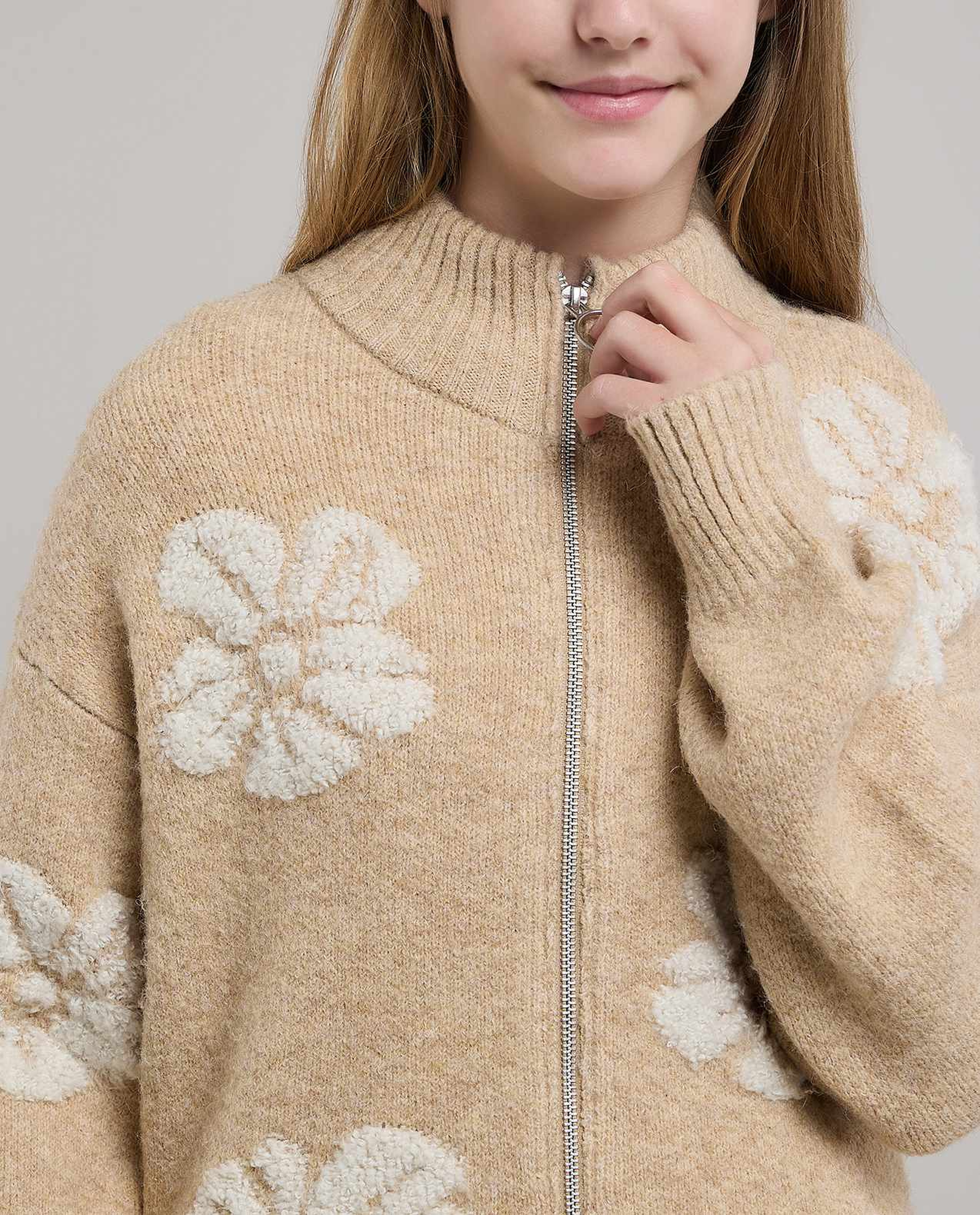 Embroidered Cardigan with Zipper Closure