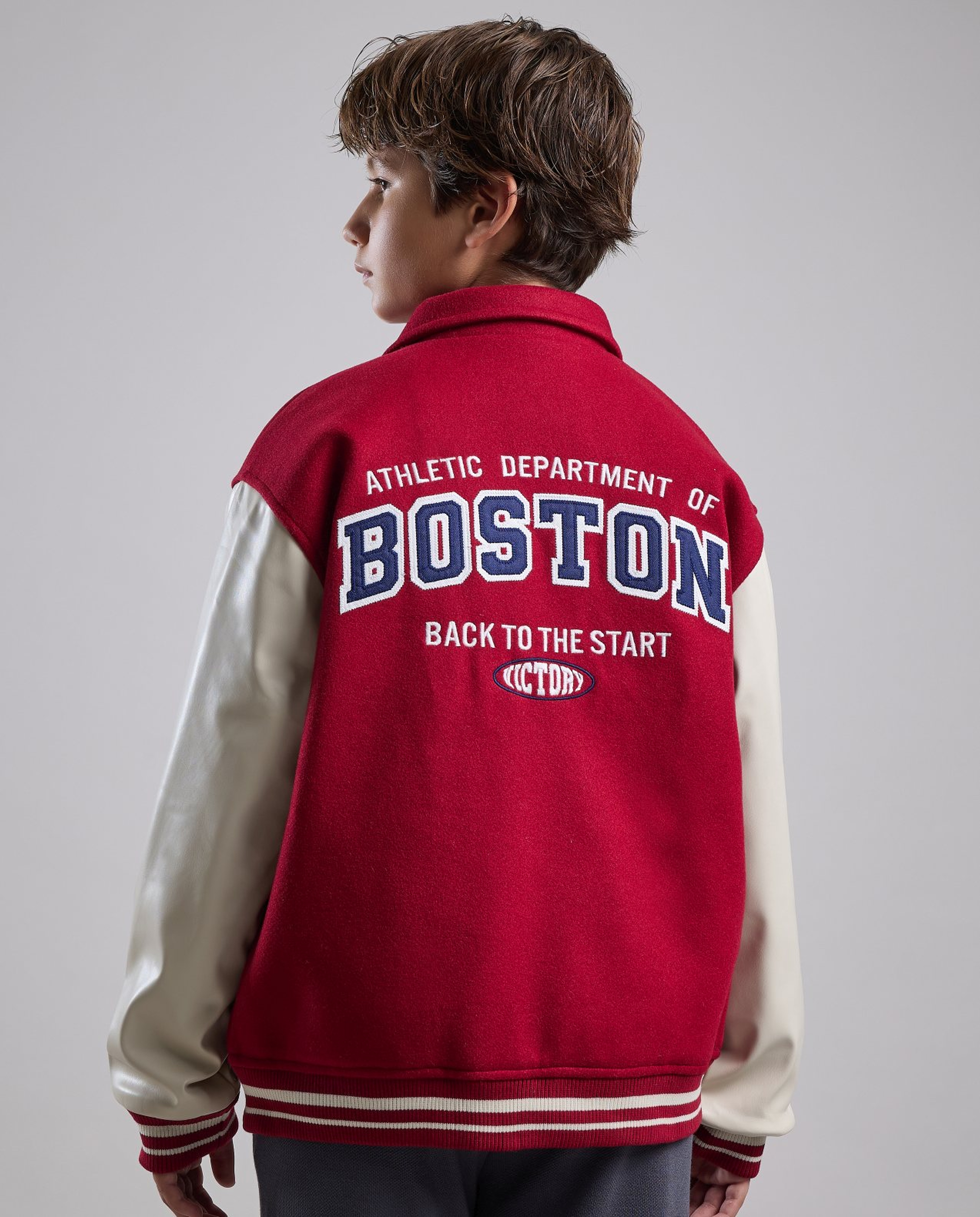 Appliqued Varsity Jacket with Button Closure