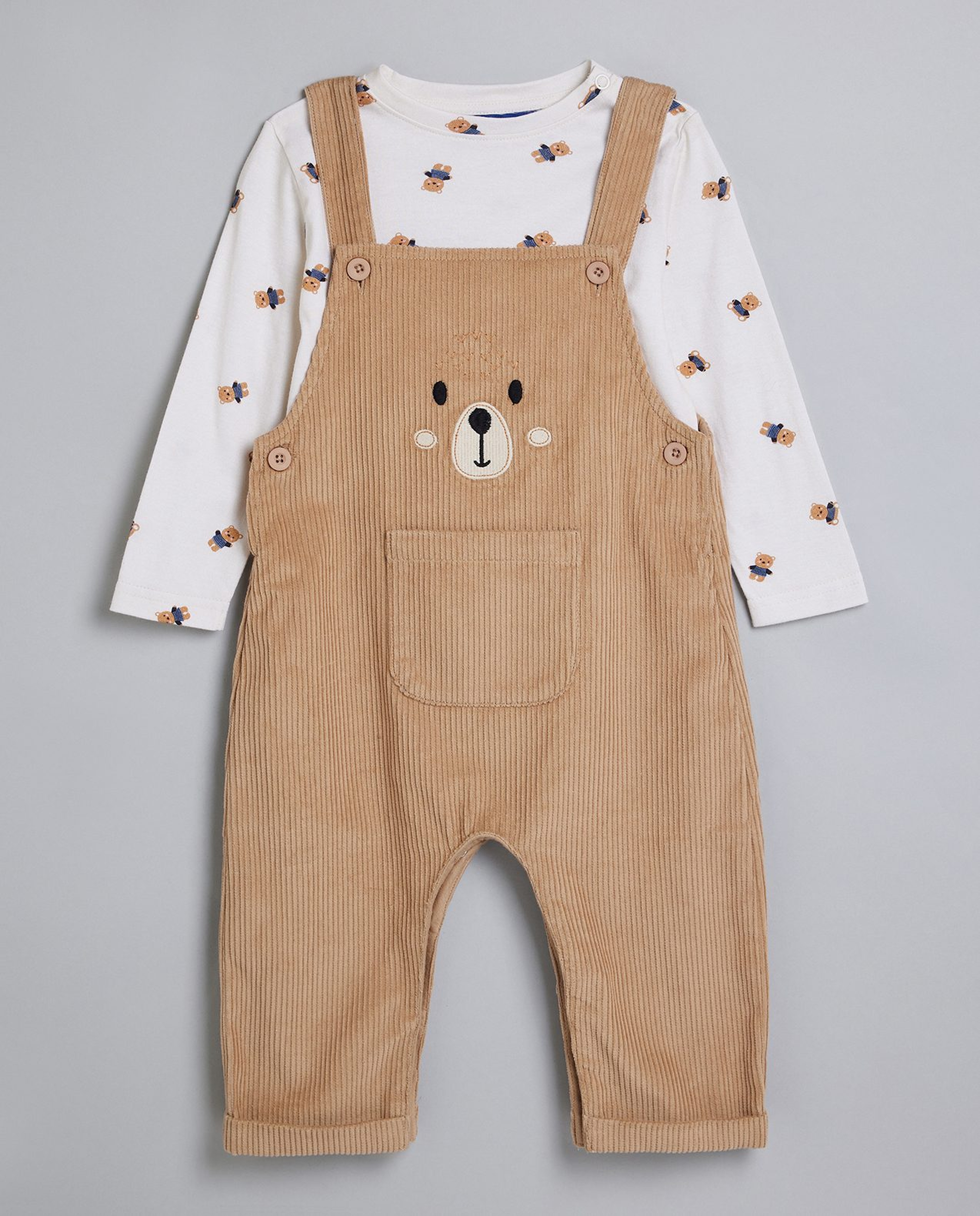 Printed T-Shirt and Dungaree Set