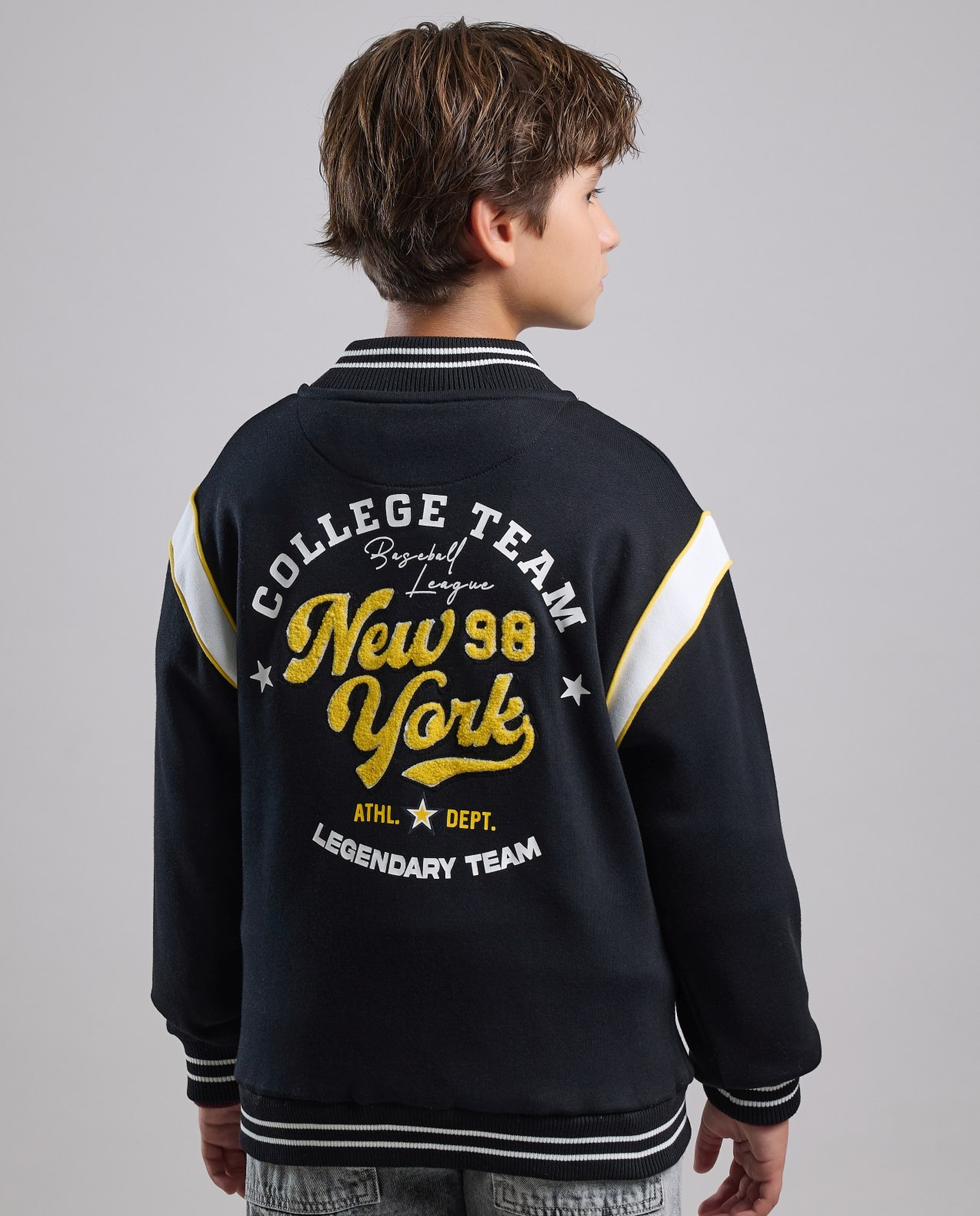 Appliqued Varsity Jacket with Button Closure