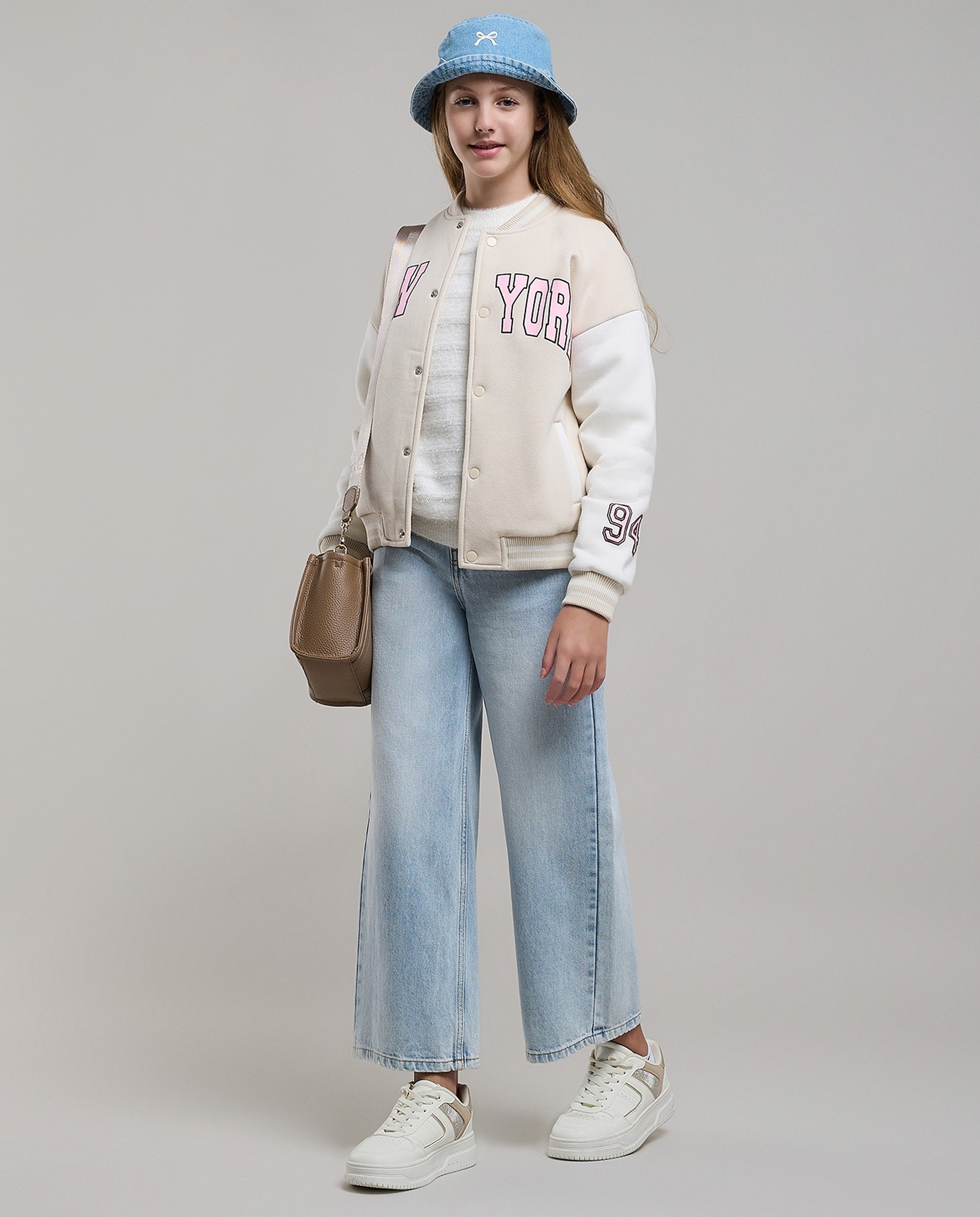 Appliqued Varsity Jacket with Zipper Closure