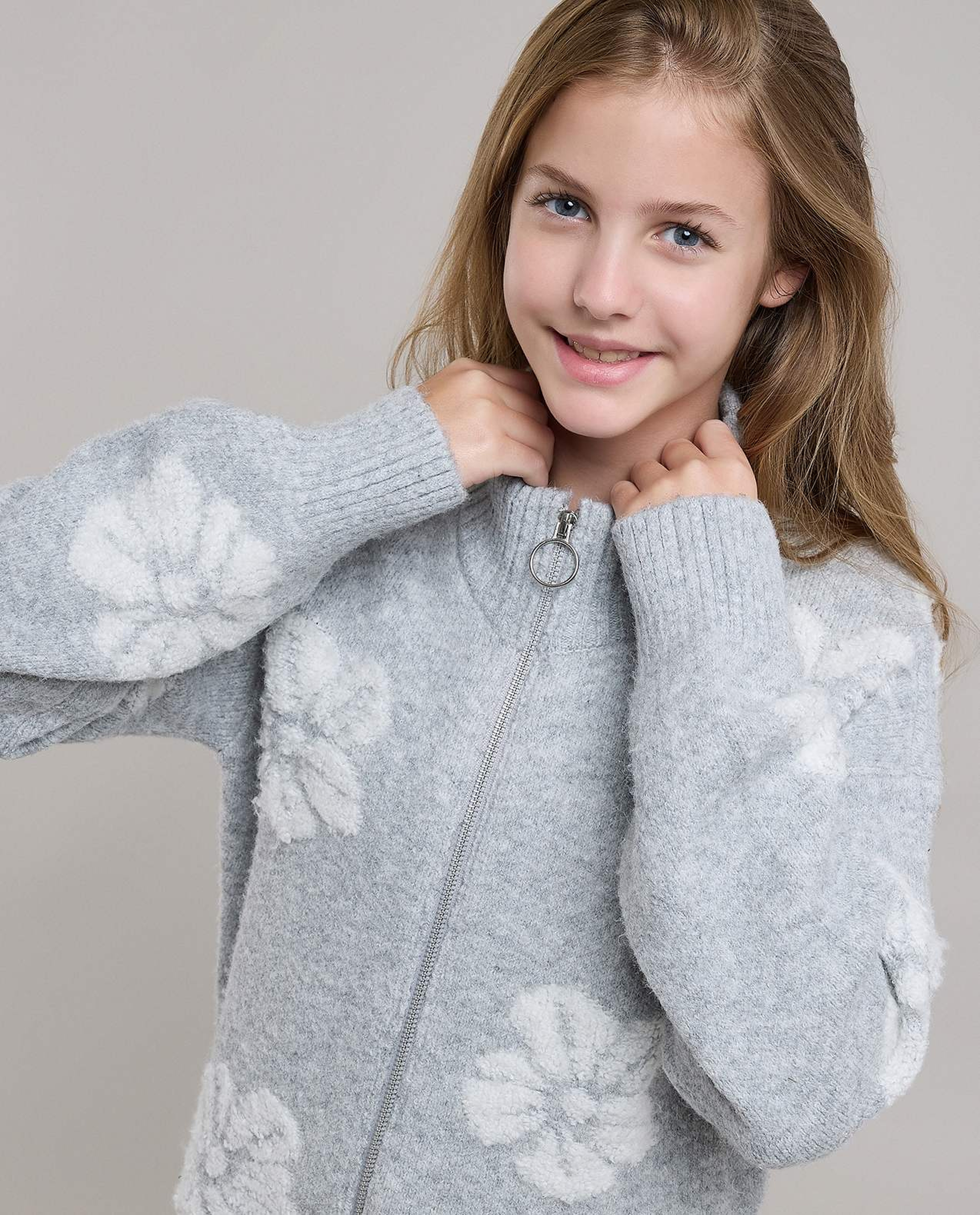 Embroidered Cardigan with Zipper Closure