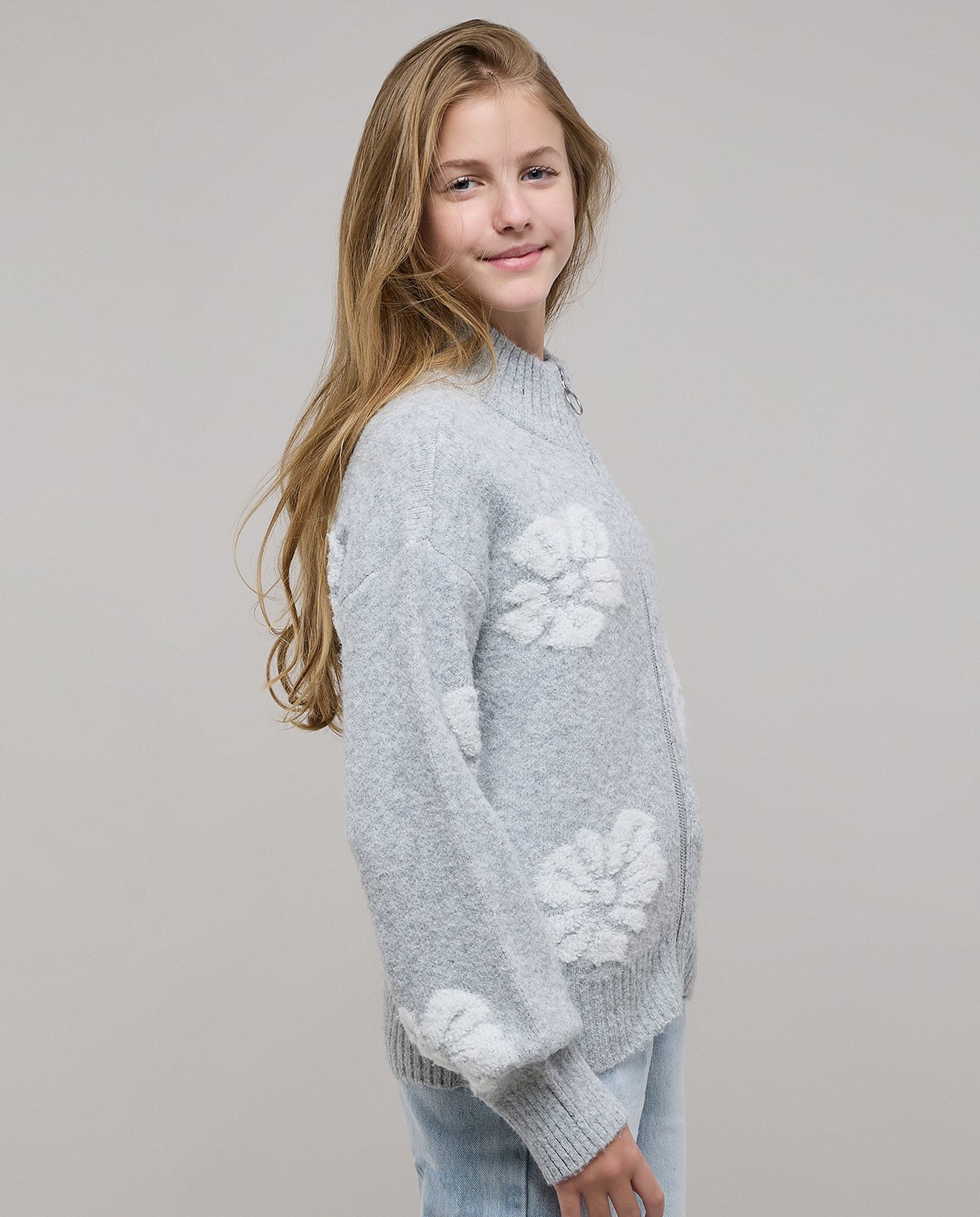 Embroidered Cardigan with Zipper Closure