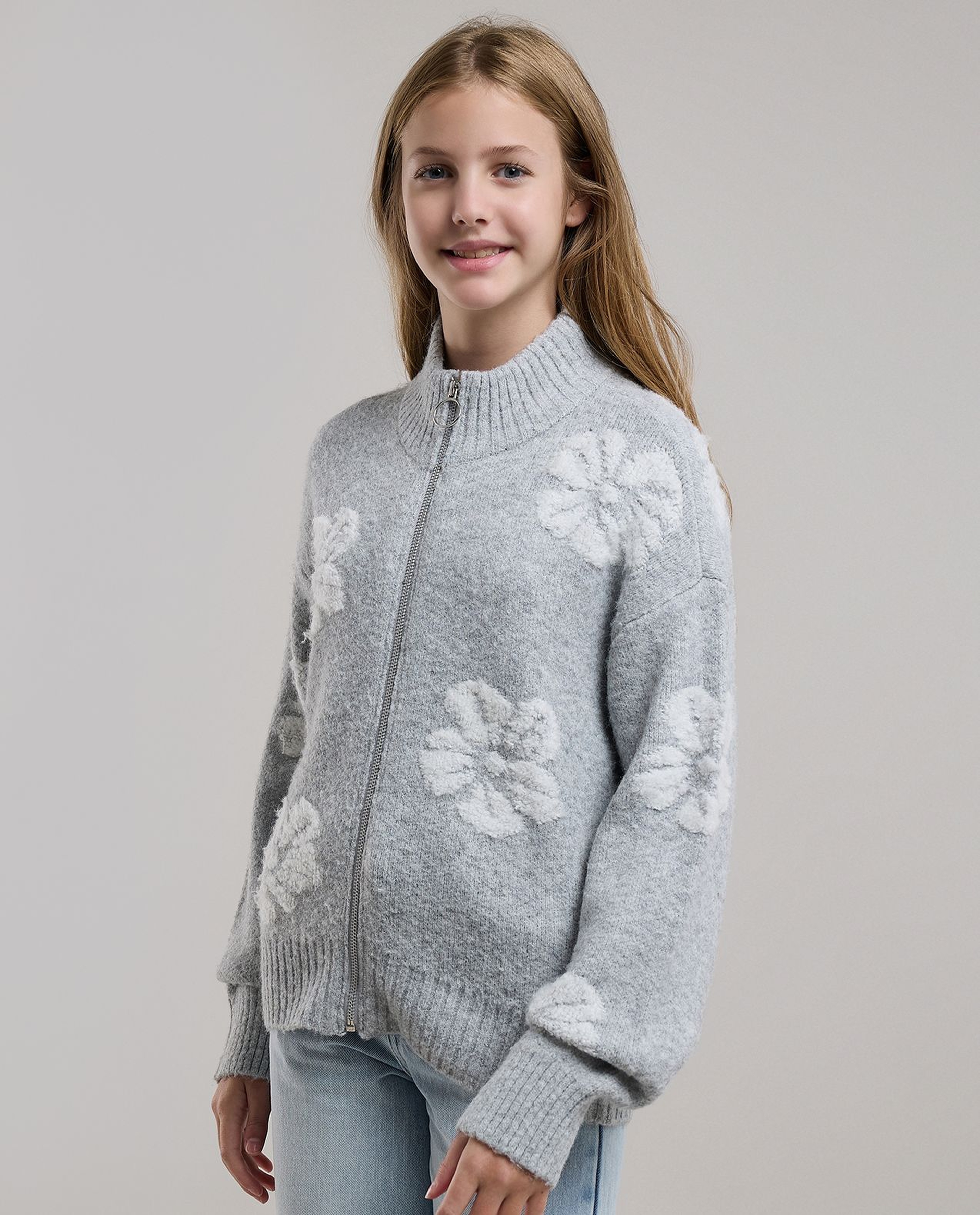 Embroidered Cardigan with Zipper Closure