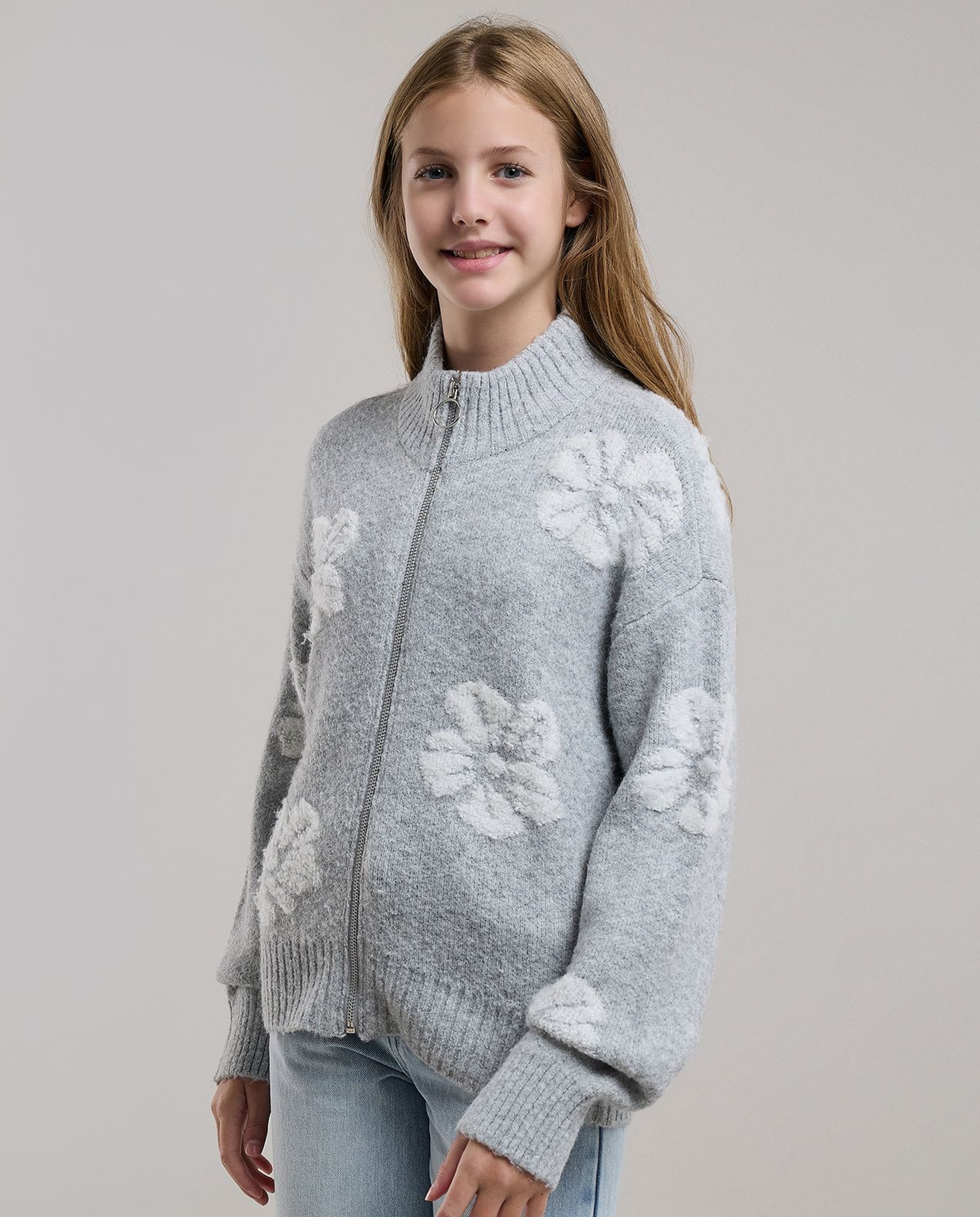 Embroidered Cardigan with Zipper Closure