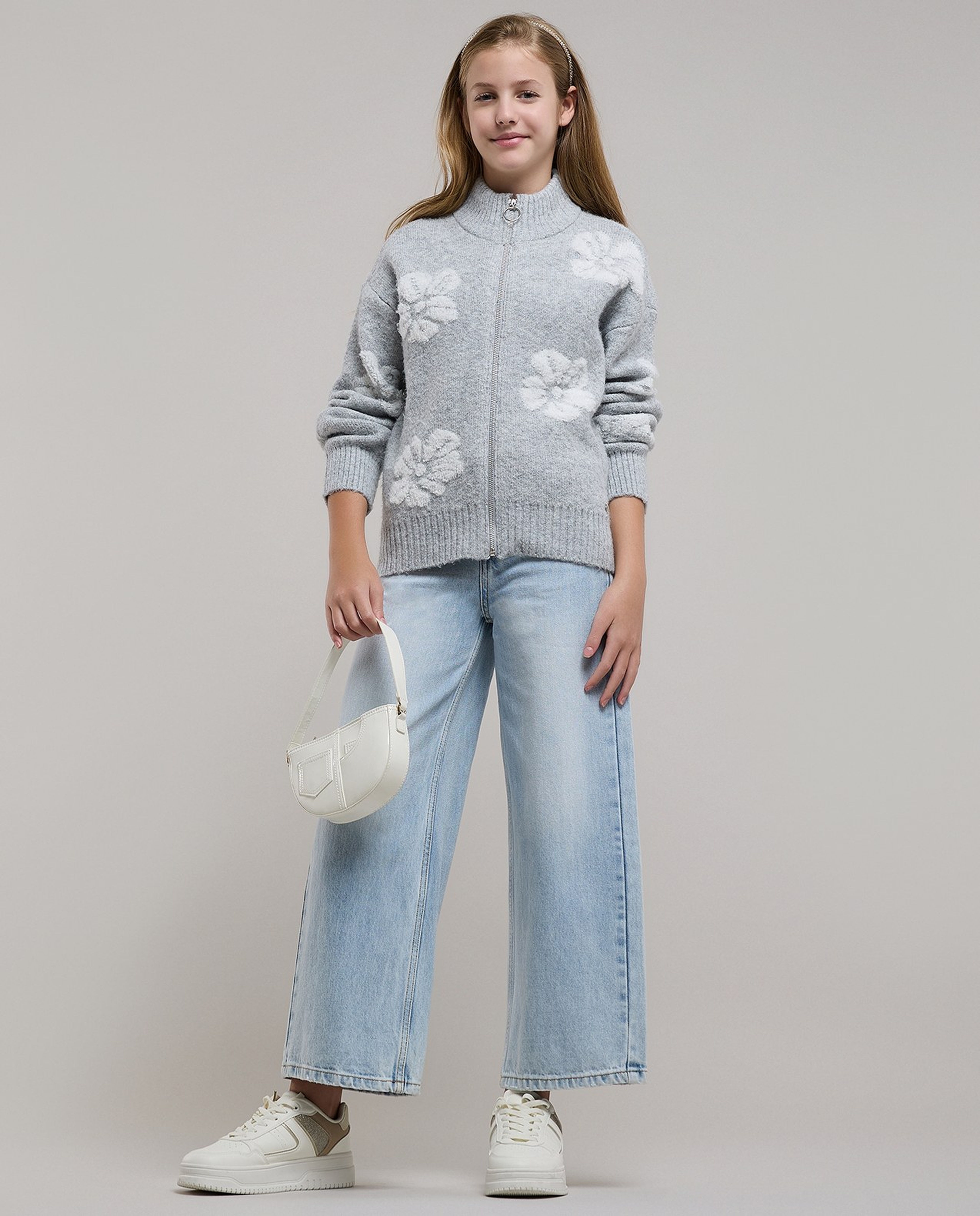 Embroidered Cardigan with Zipper Closure