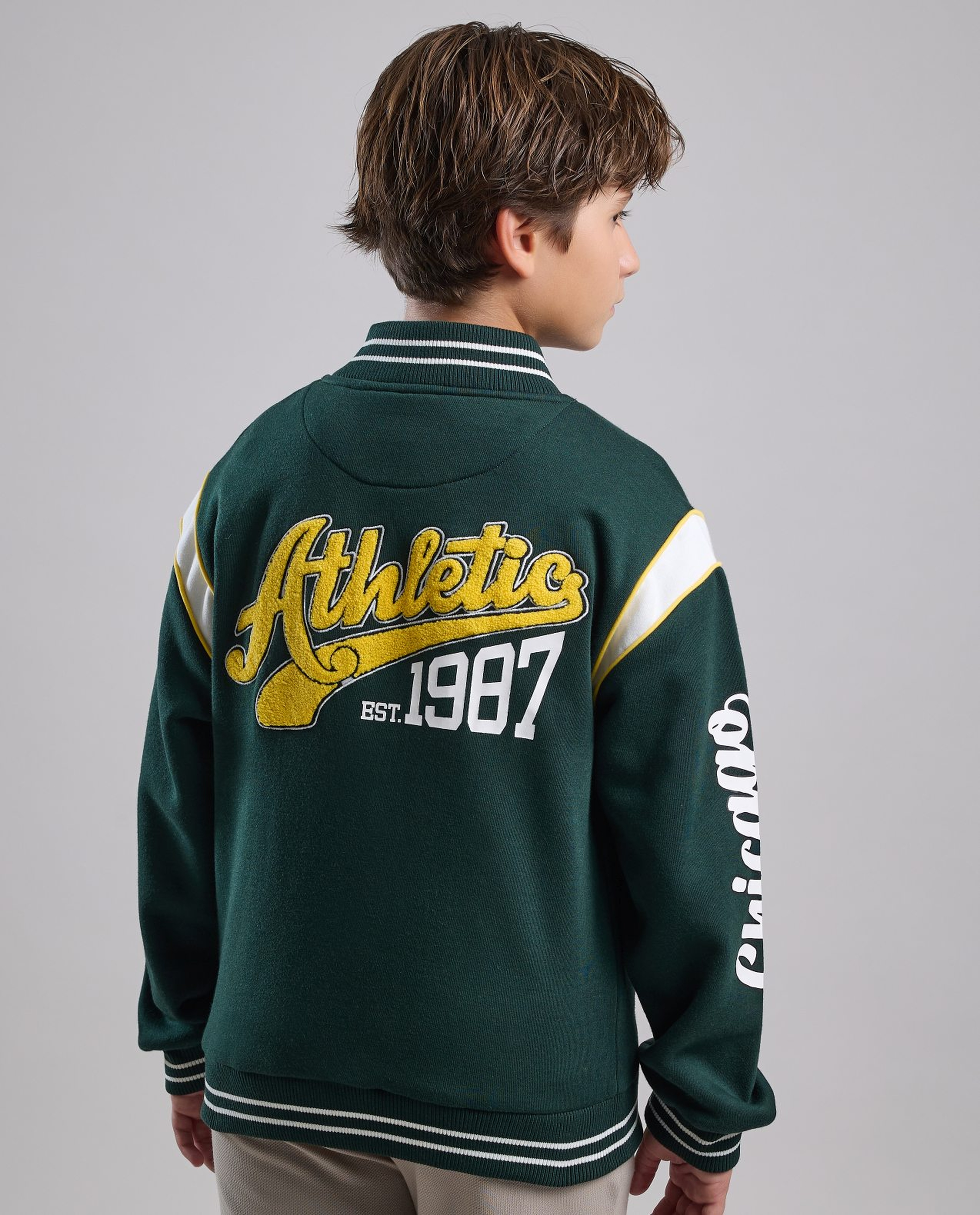 Appliqued Varsity Jacket with Button Closure