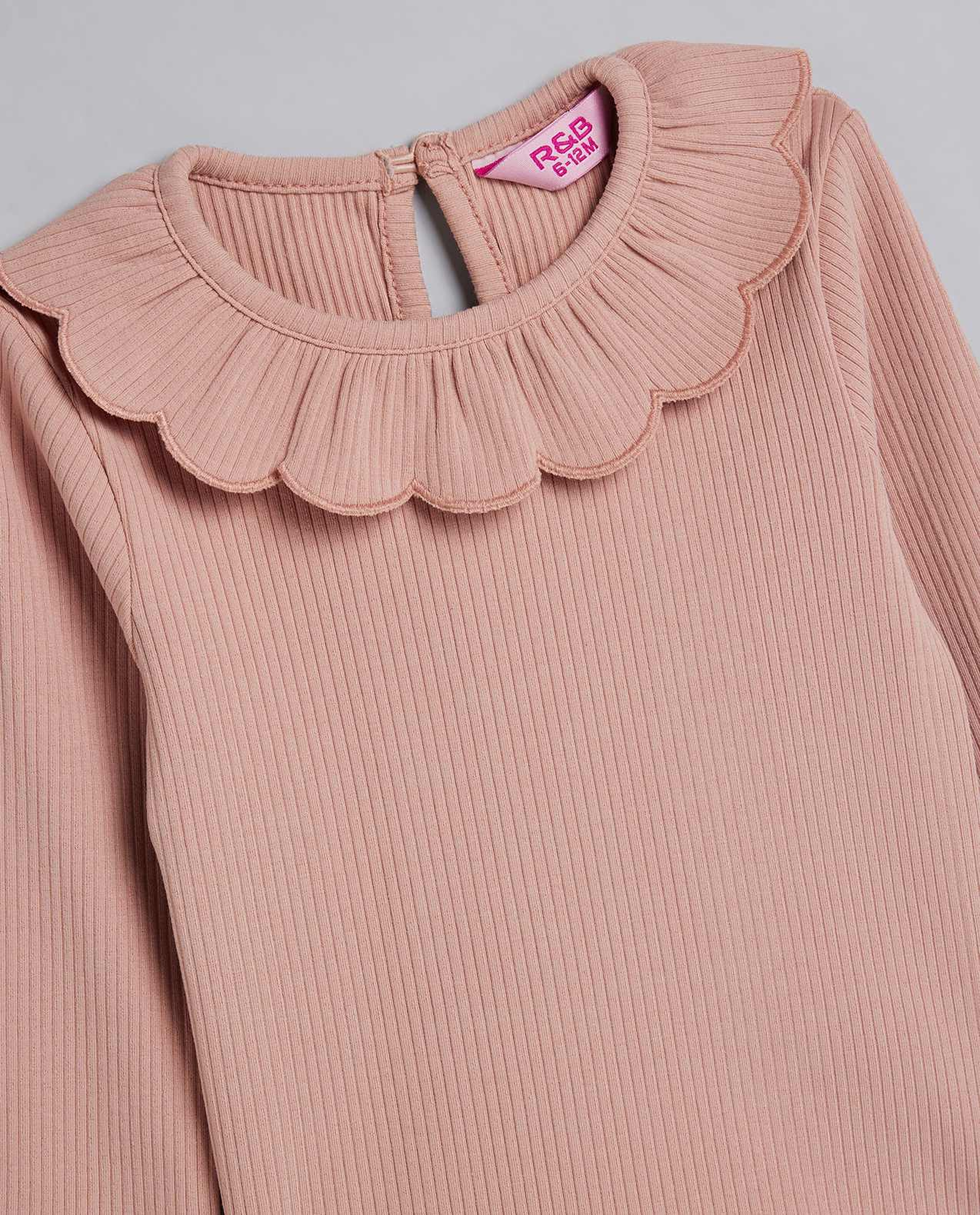 Ribbed Collared Top with Long Sleeves