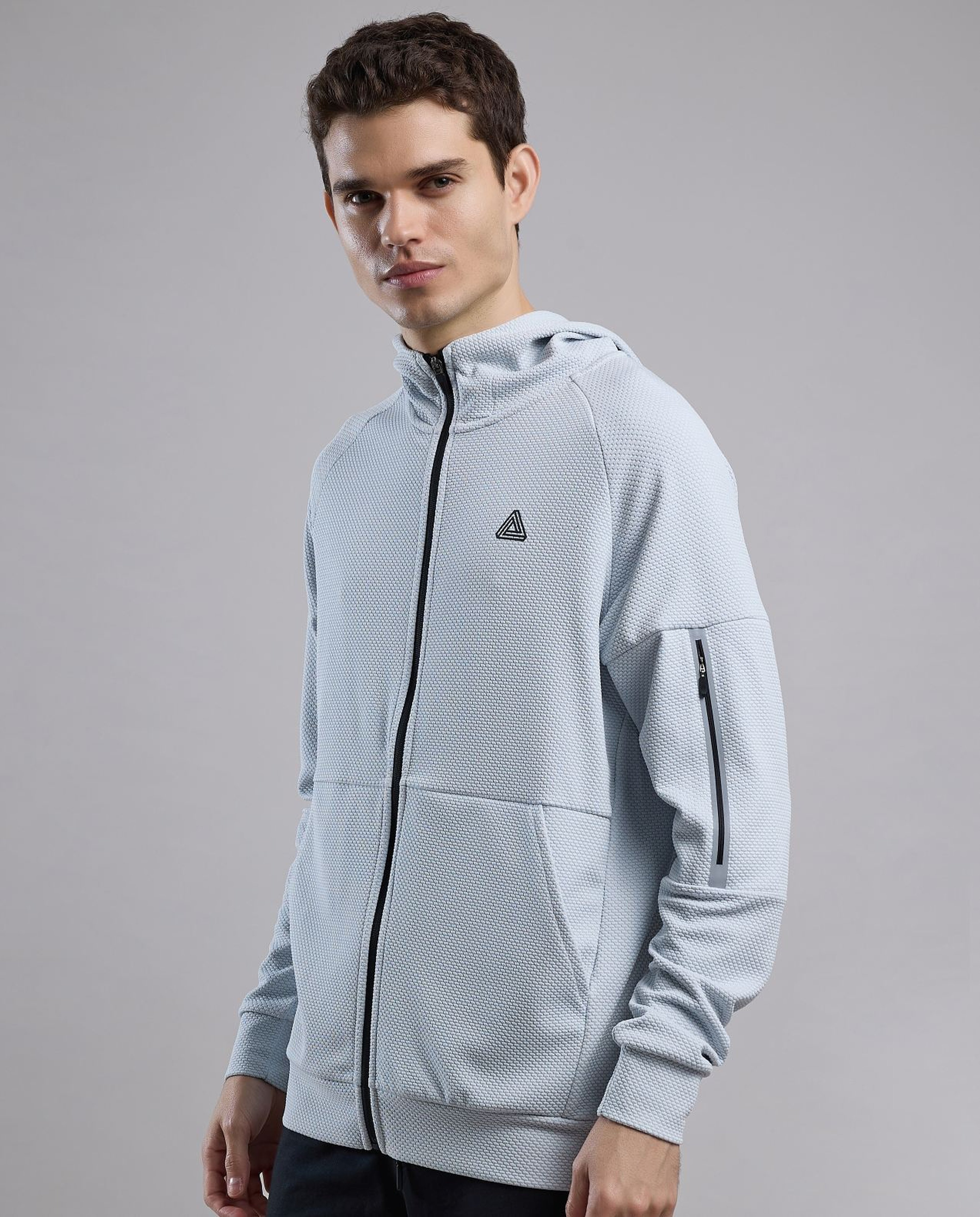 Logo Detail Hooded Track Jacket with Zipper Closure