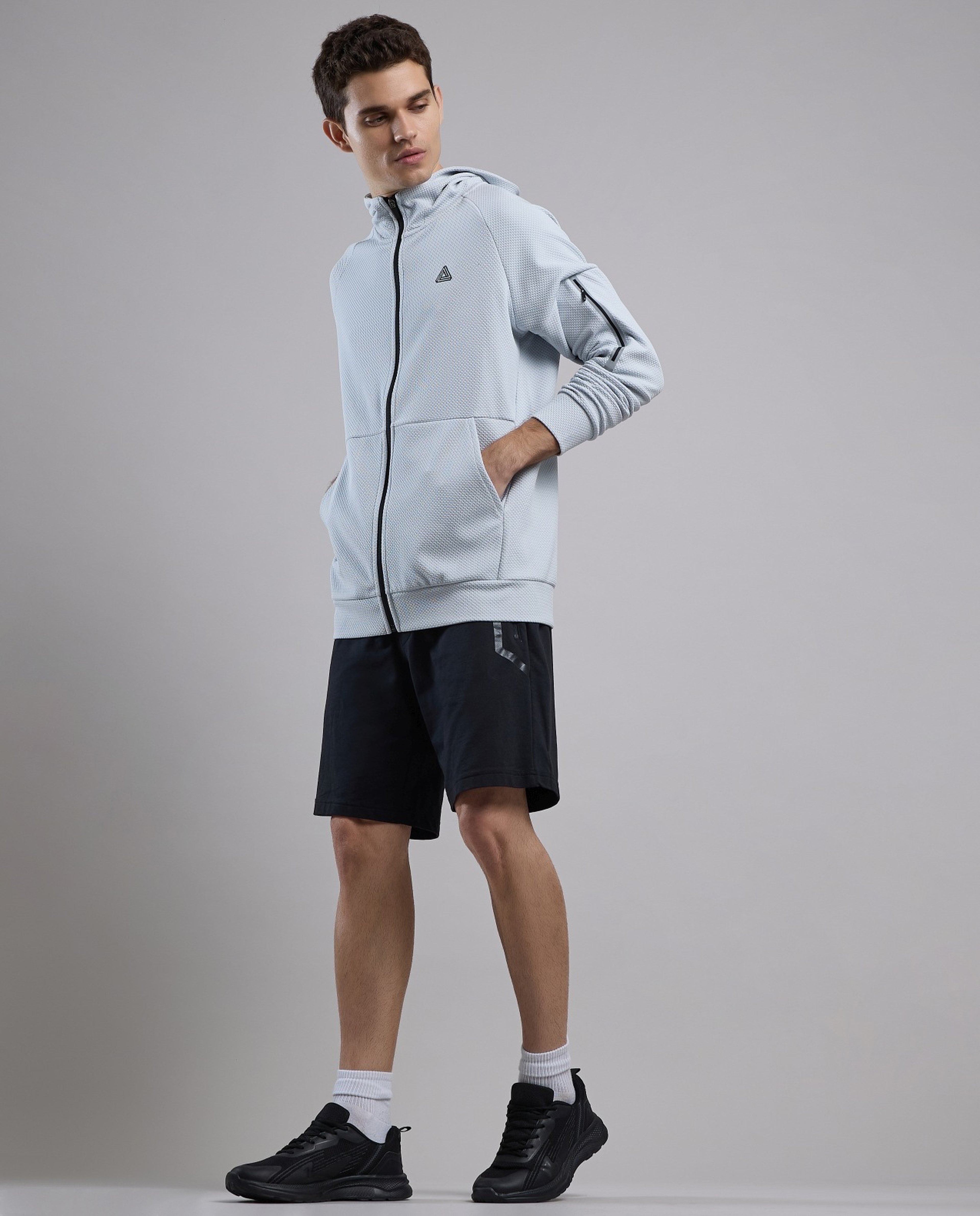 Logo Detail Hooded Track Jacket with Zipper Closure