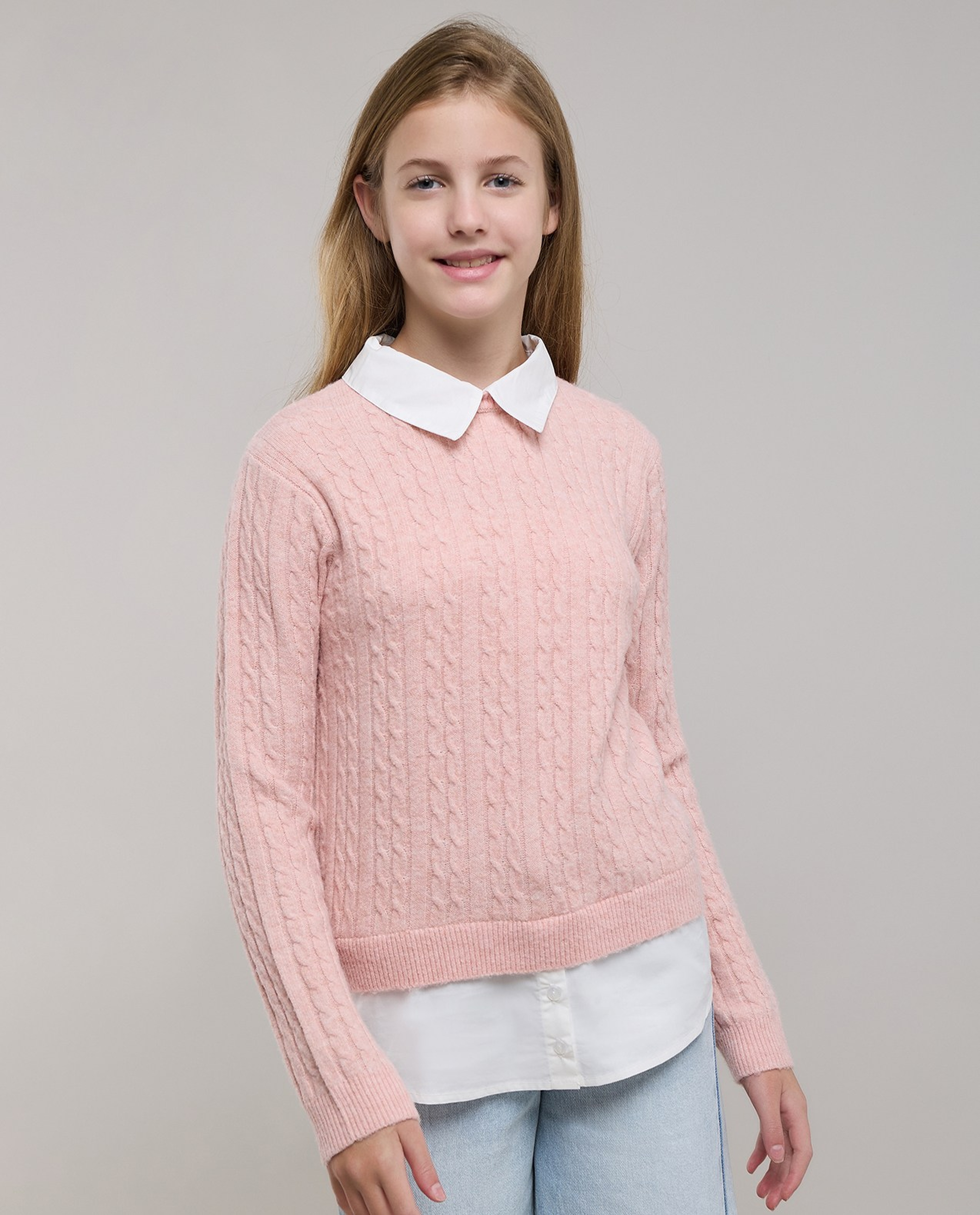 Knitted Sweater with Crew Neck and Long Sleeves