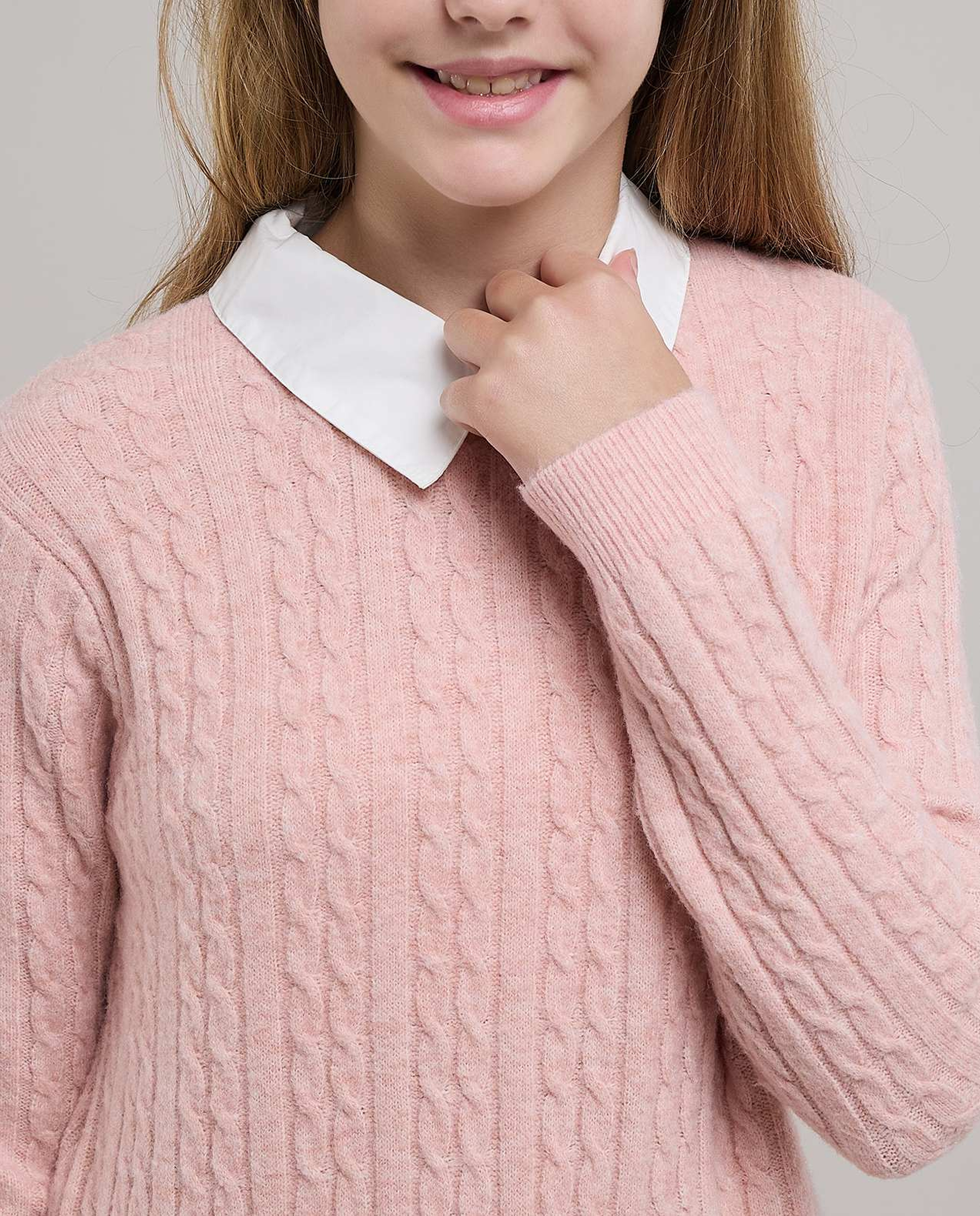 Knitted Sweater with Crew Neck and Long Sleeves