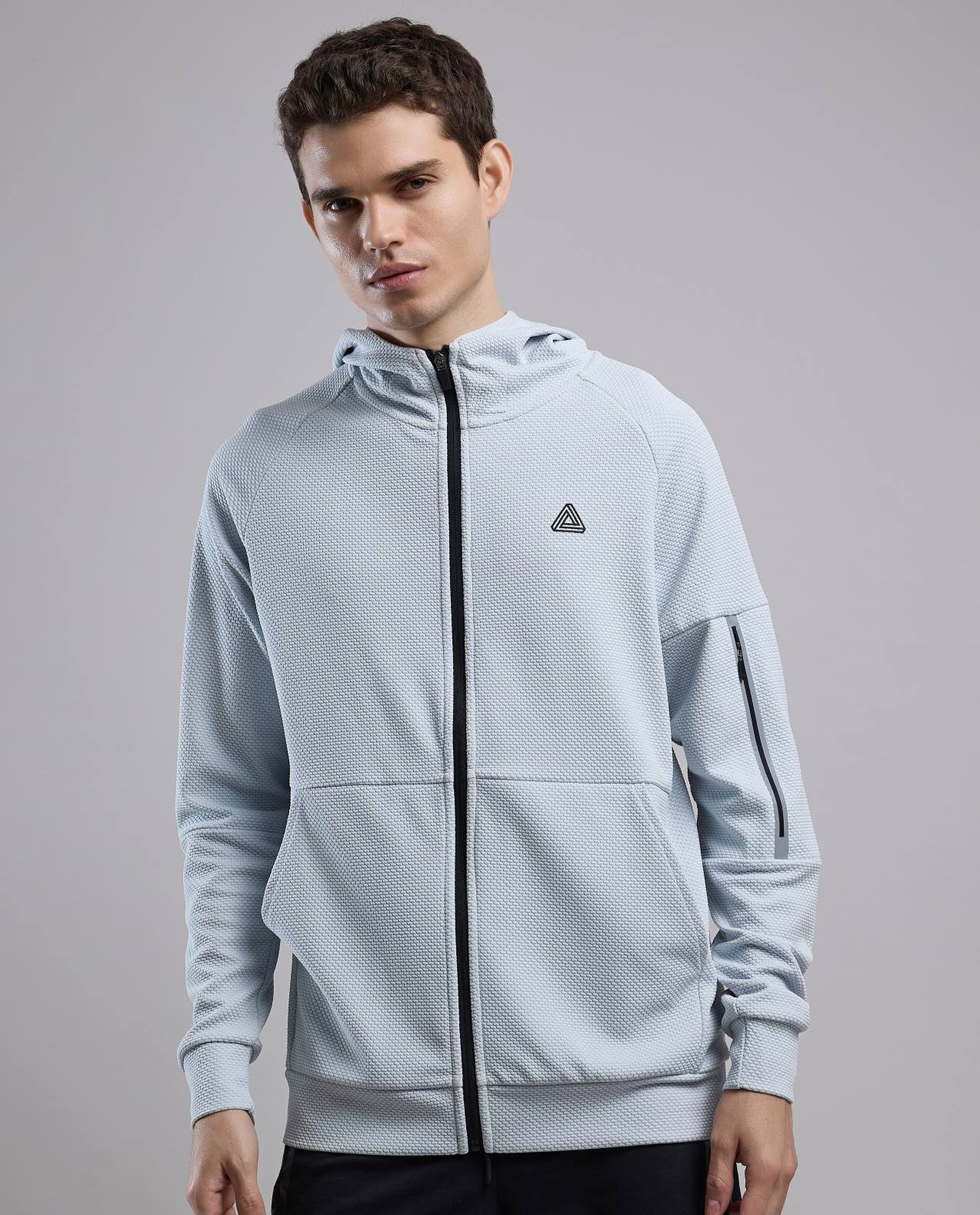 Logo Detail Hooded Track Jacket with Zipper Closure