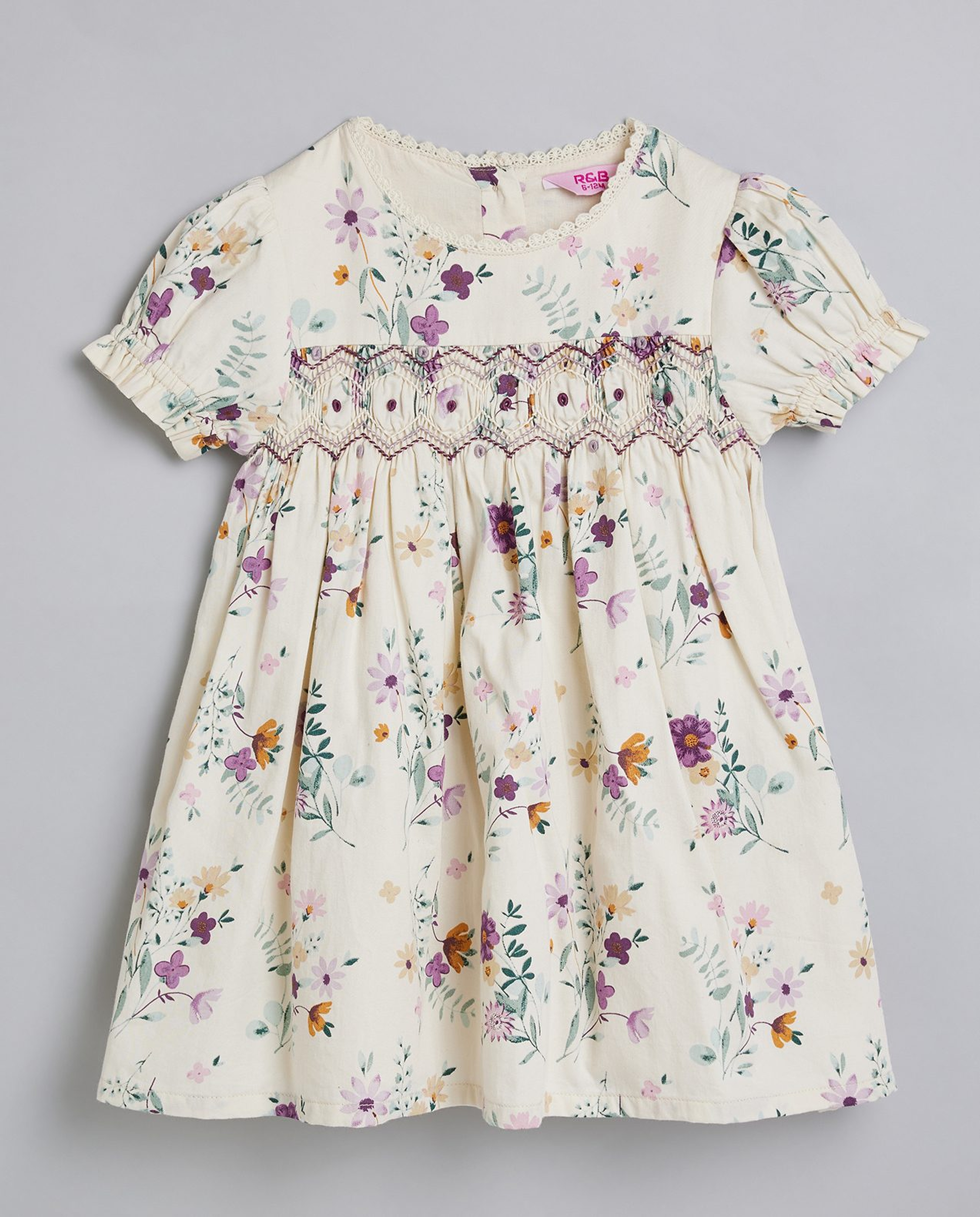 Floral Print Fit & Flare Dress with Puff Sleeves