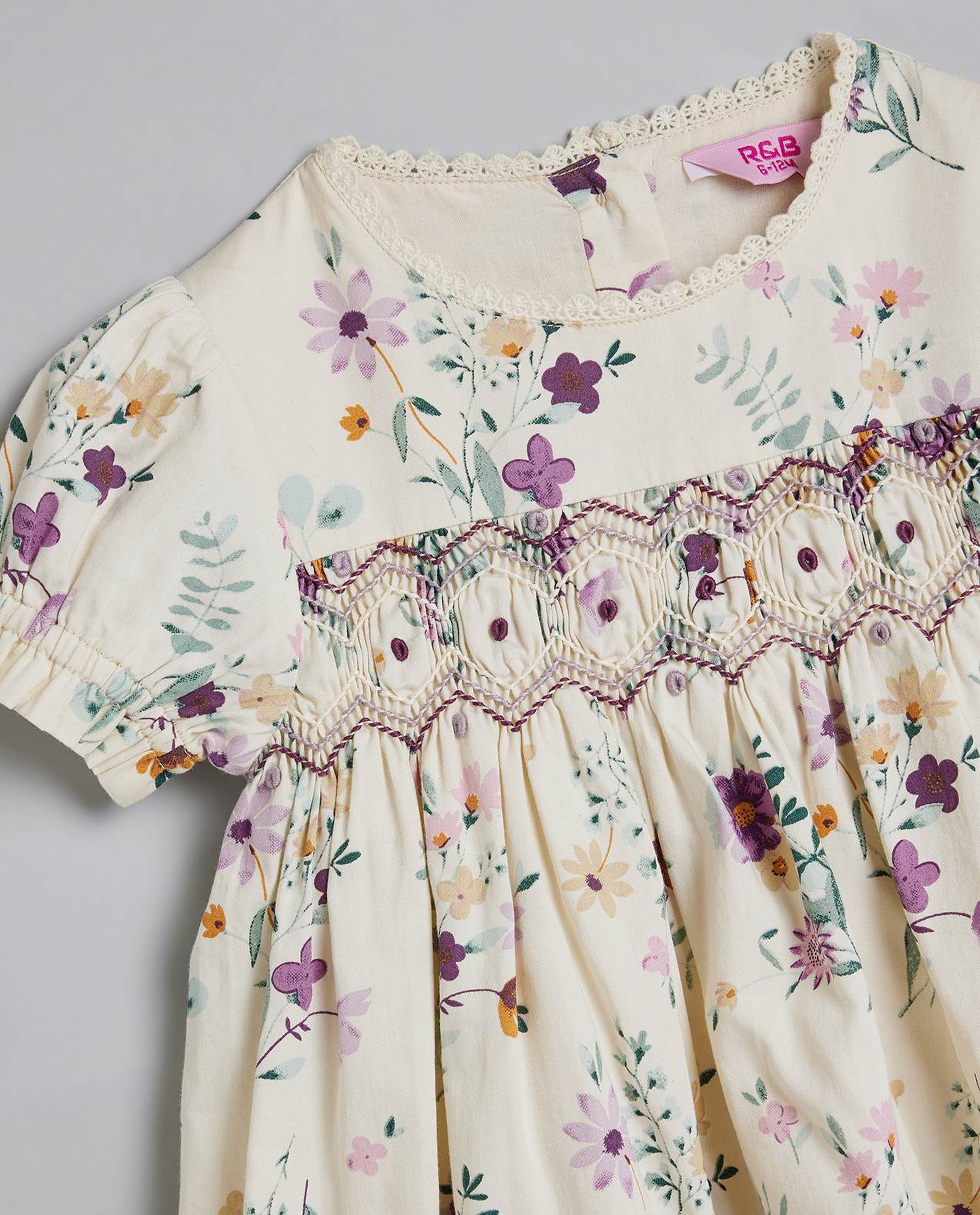 Floral Print Fit & Flare Dress with Puff Sleeves