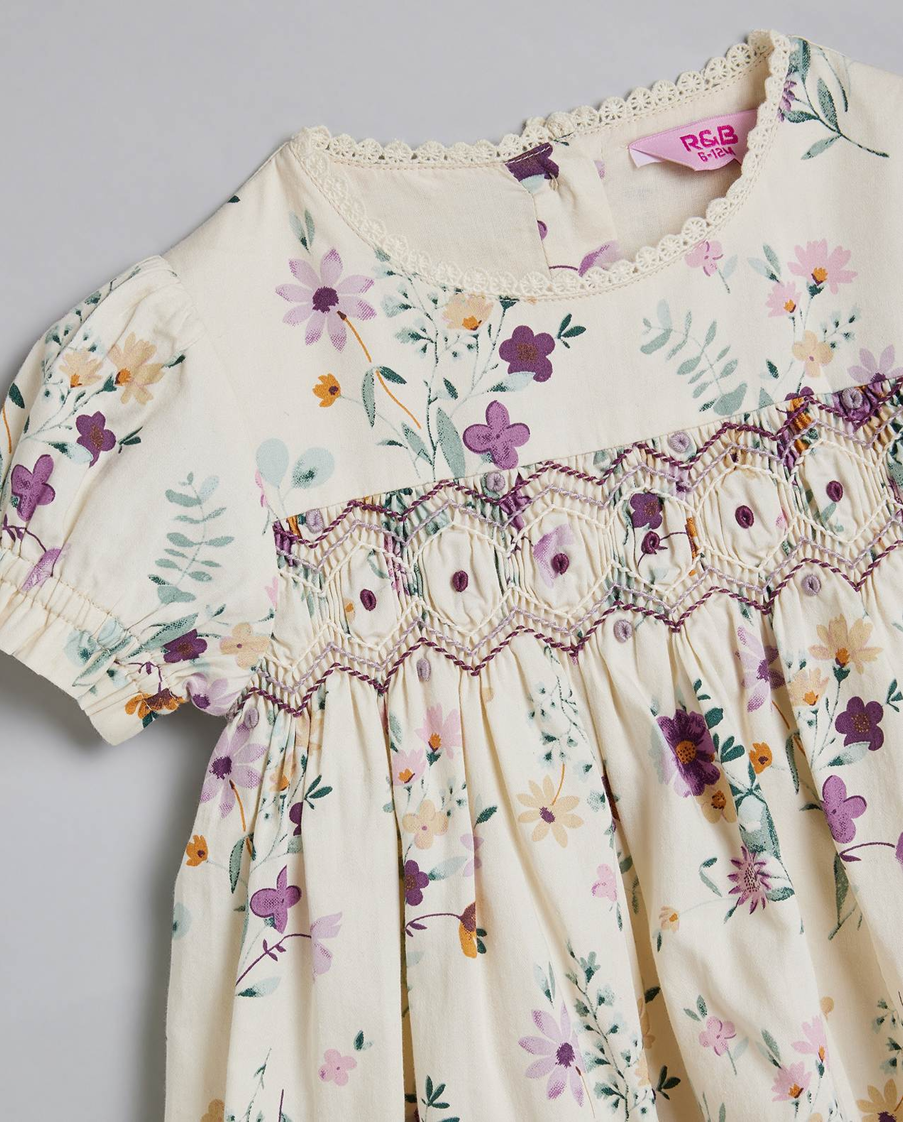 Floral Print Fit & Flare Dress with Puff Sleeves