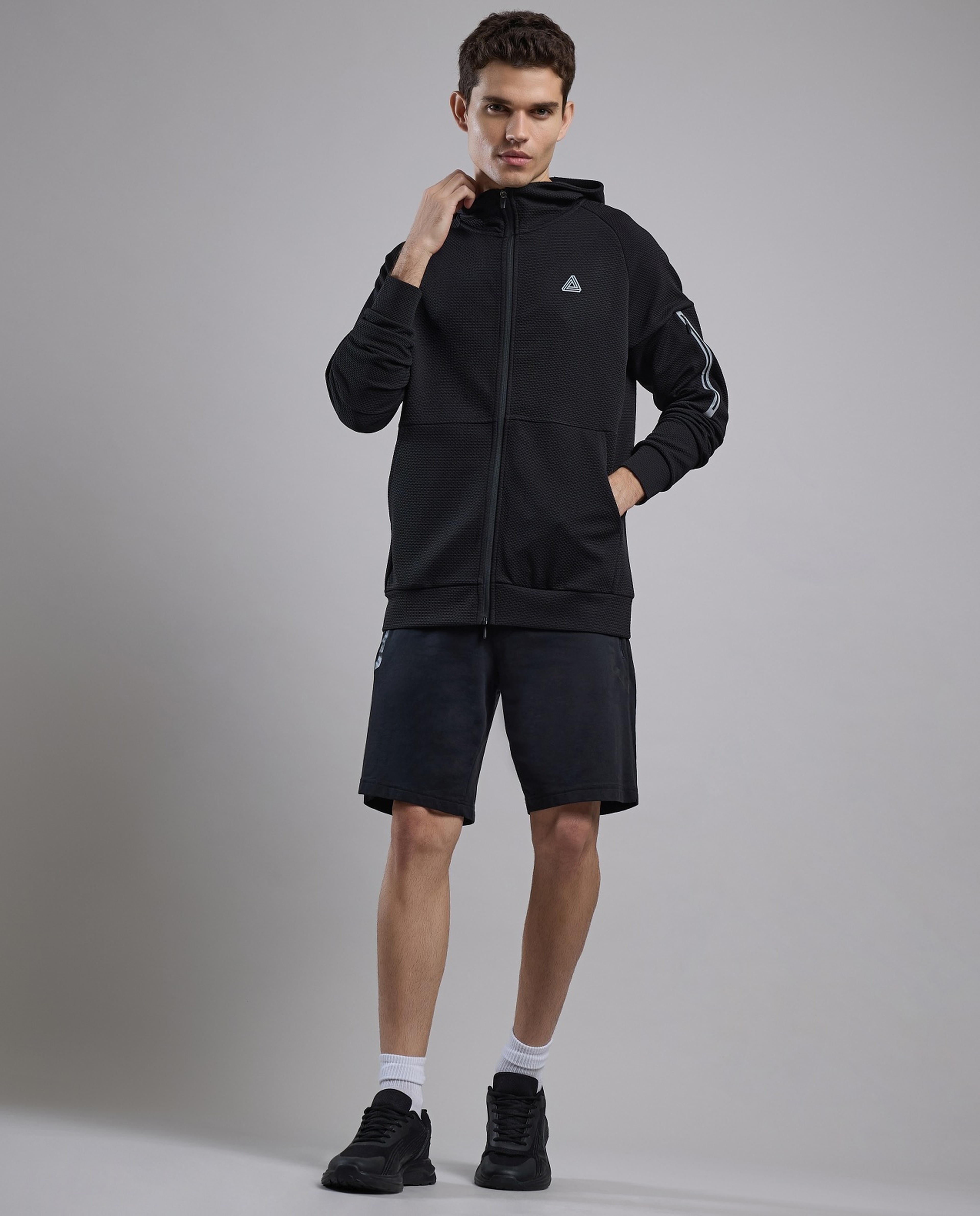 Logo Detail Hooded Track Jacket with Zipper Closure